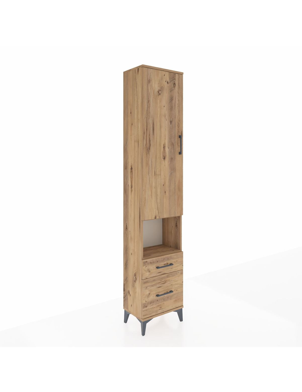 Arges Dolap 3 Raflı 2 Çekmeceli Tek Askılı 44x30x221 Çam-Çam