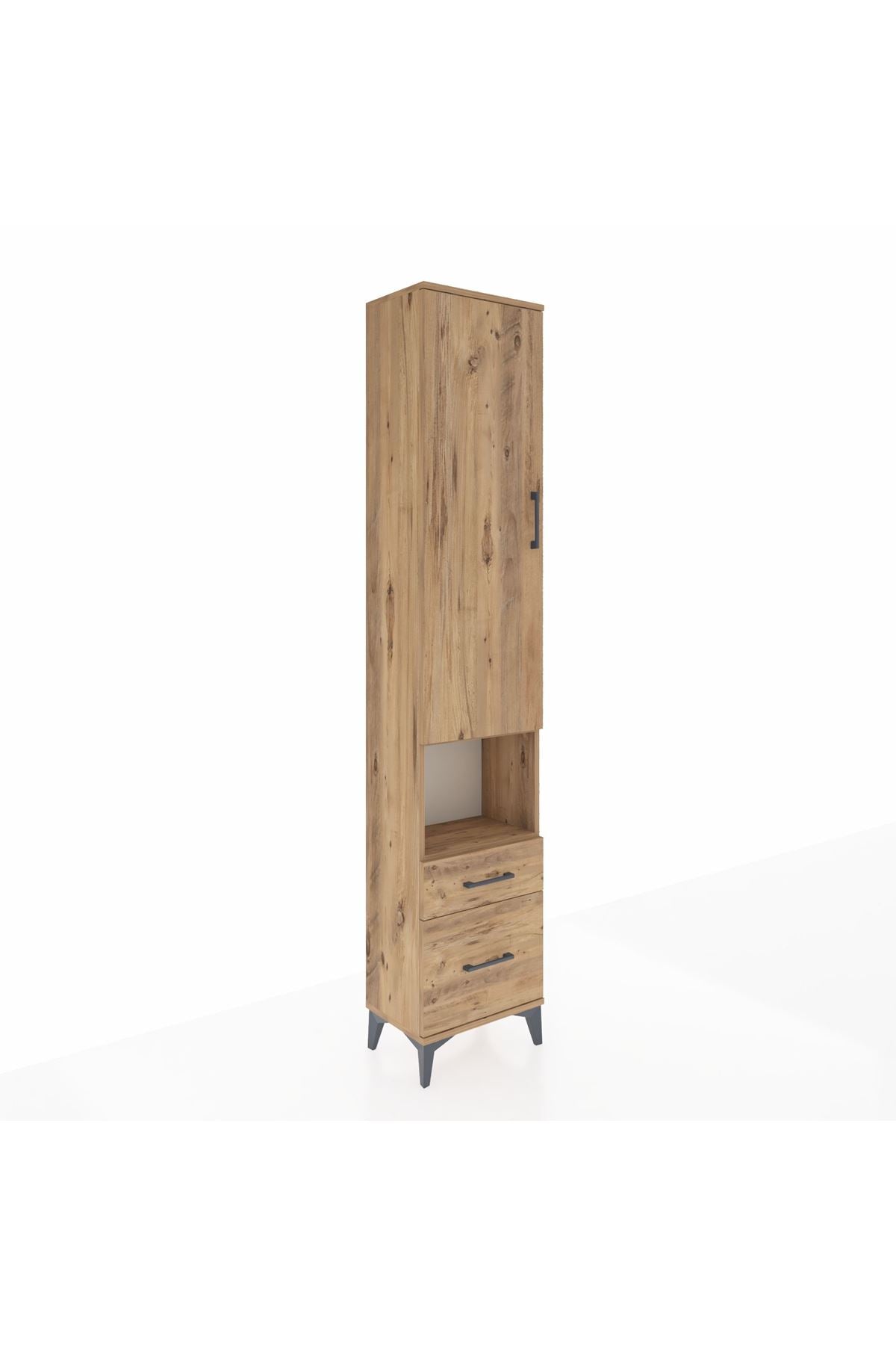 Arges Dolap 3 Raflı 2 Çekmeceli Tek Askılı 44x30x221 Çam-Çam