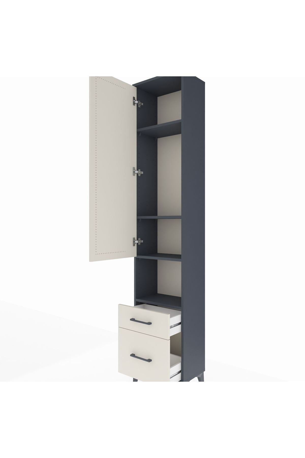 Arges Dolap 4 Raflı 2 Çekmeceli Tek Kapaklı 44x30x221 Antrasit-Aytaşı