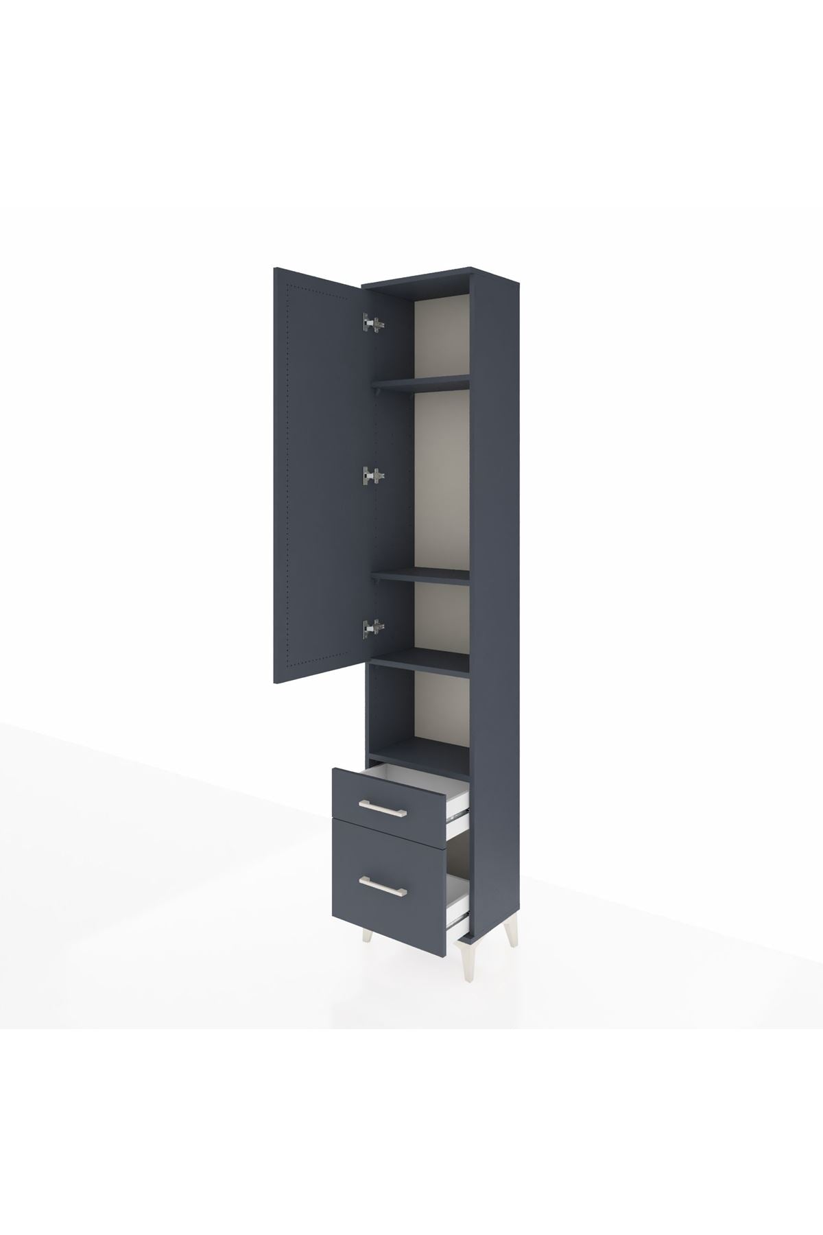 Arges Dolap 4 Raflı 2 Çekmeceli Tek Kapaklı 44x30x221 Antrasit-Antrasit