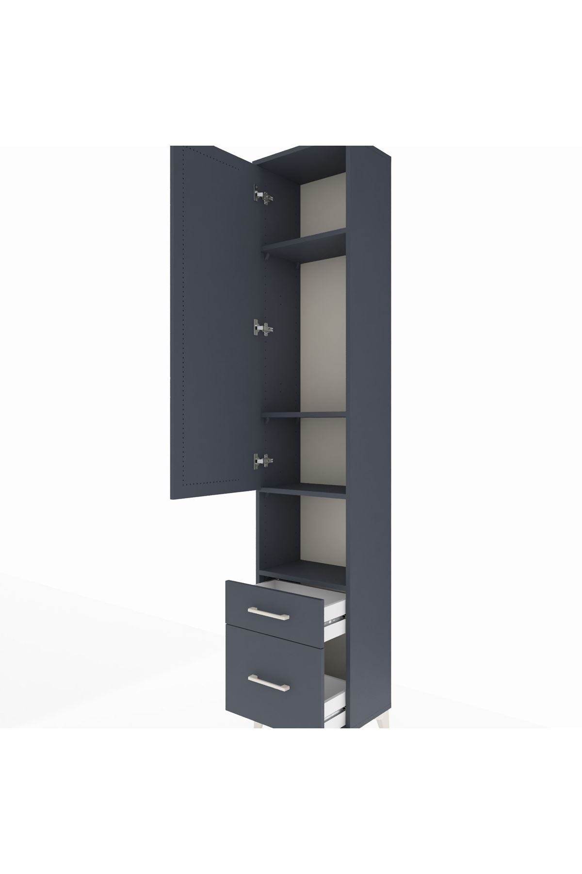 Arges Dolap 4 Raflı 2 Çekmeceli Tek Kapaklı 44x30x221 Antrasit-Antrasit