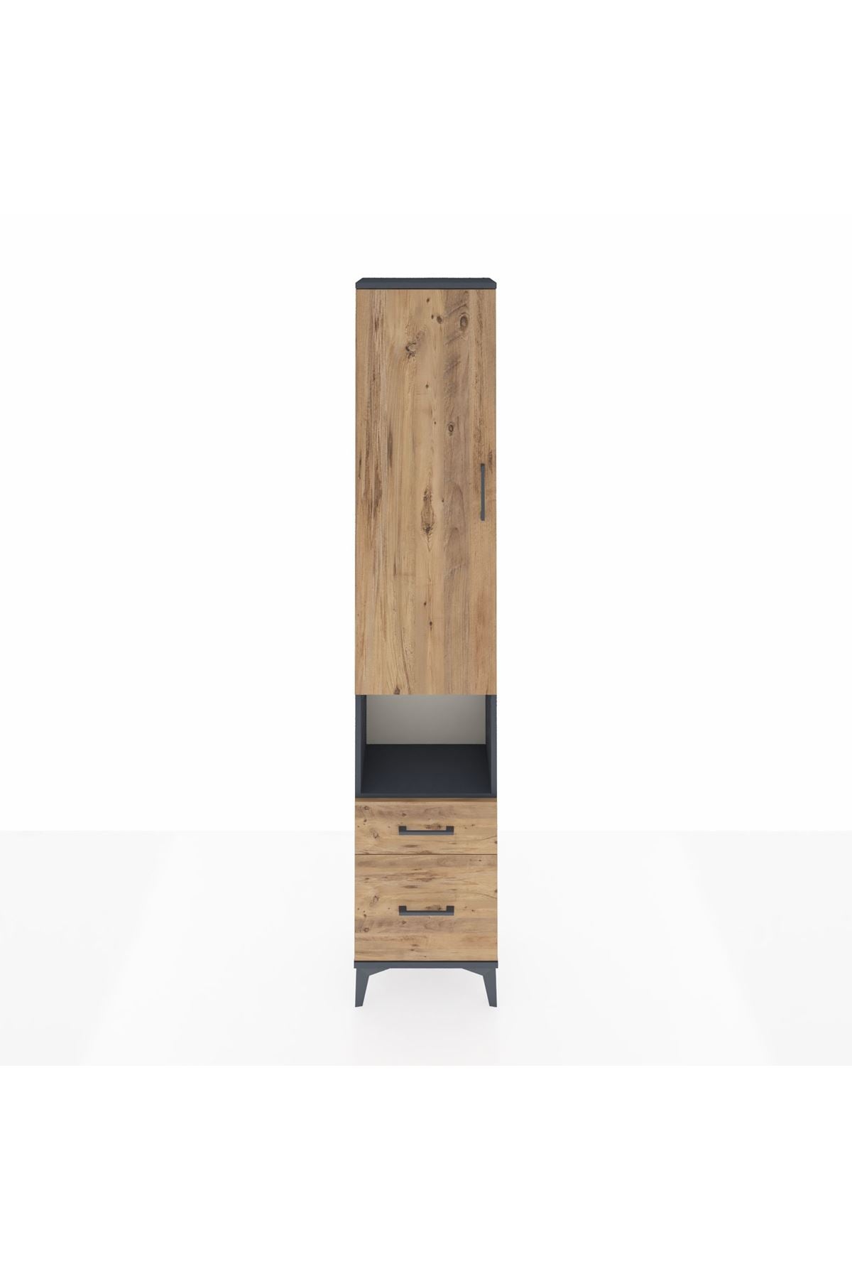 Arges Dolap 4 Raflı 2 Çekmeceli Tek Kapaklı 44x30x221 Antrasit-Çam