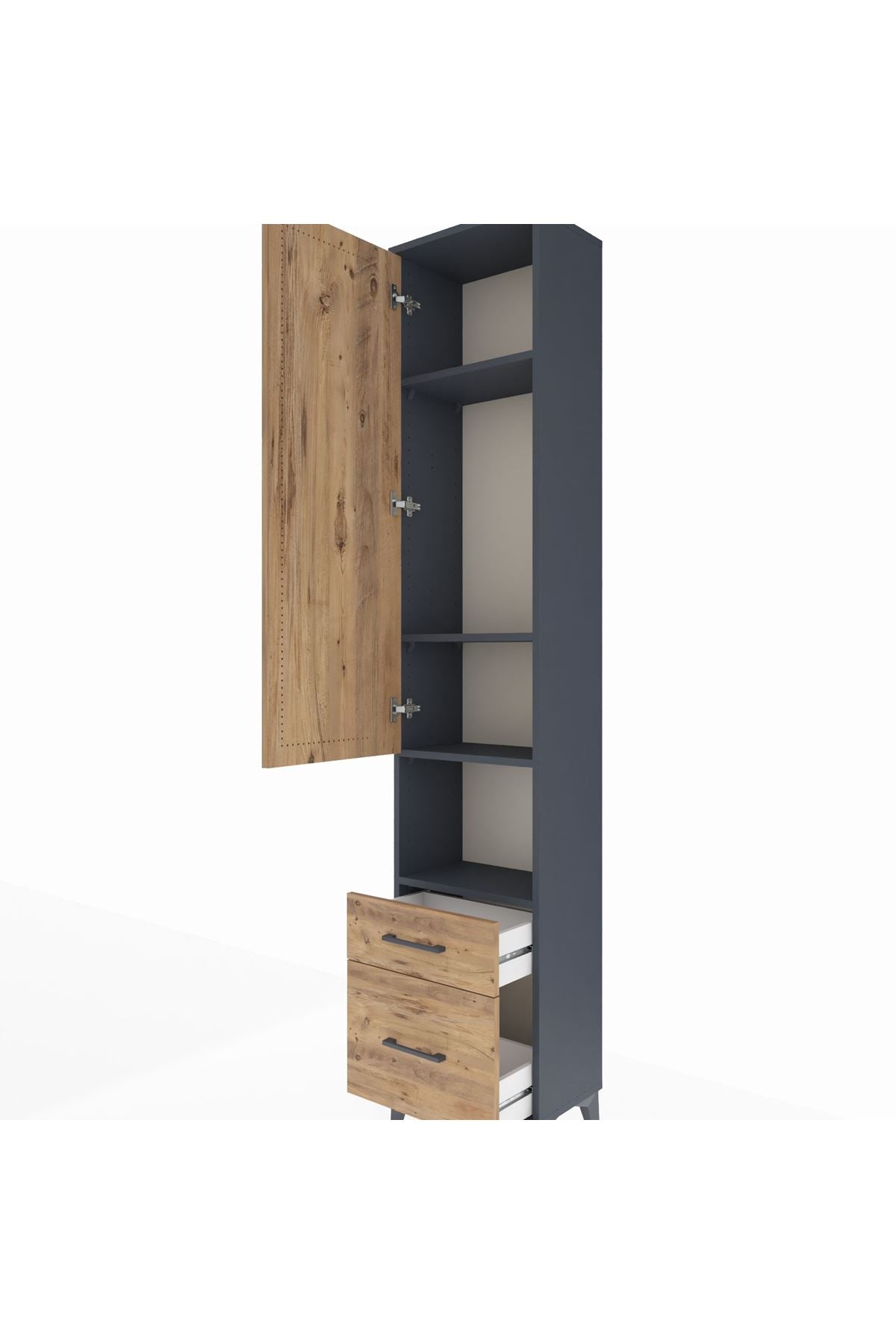 Arges Dolap 4 Raflı 2 Çekmeceli Tek Kapaklı 44x30x221 Antrasit-Çam