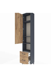 Arges Dolap 4 Raflı 2 Çekmeceli Tek Kapaklı 44x30x221 Antrasit-Çam