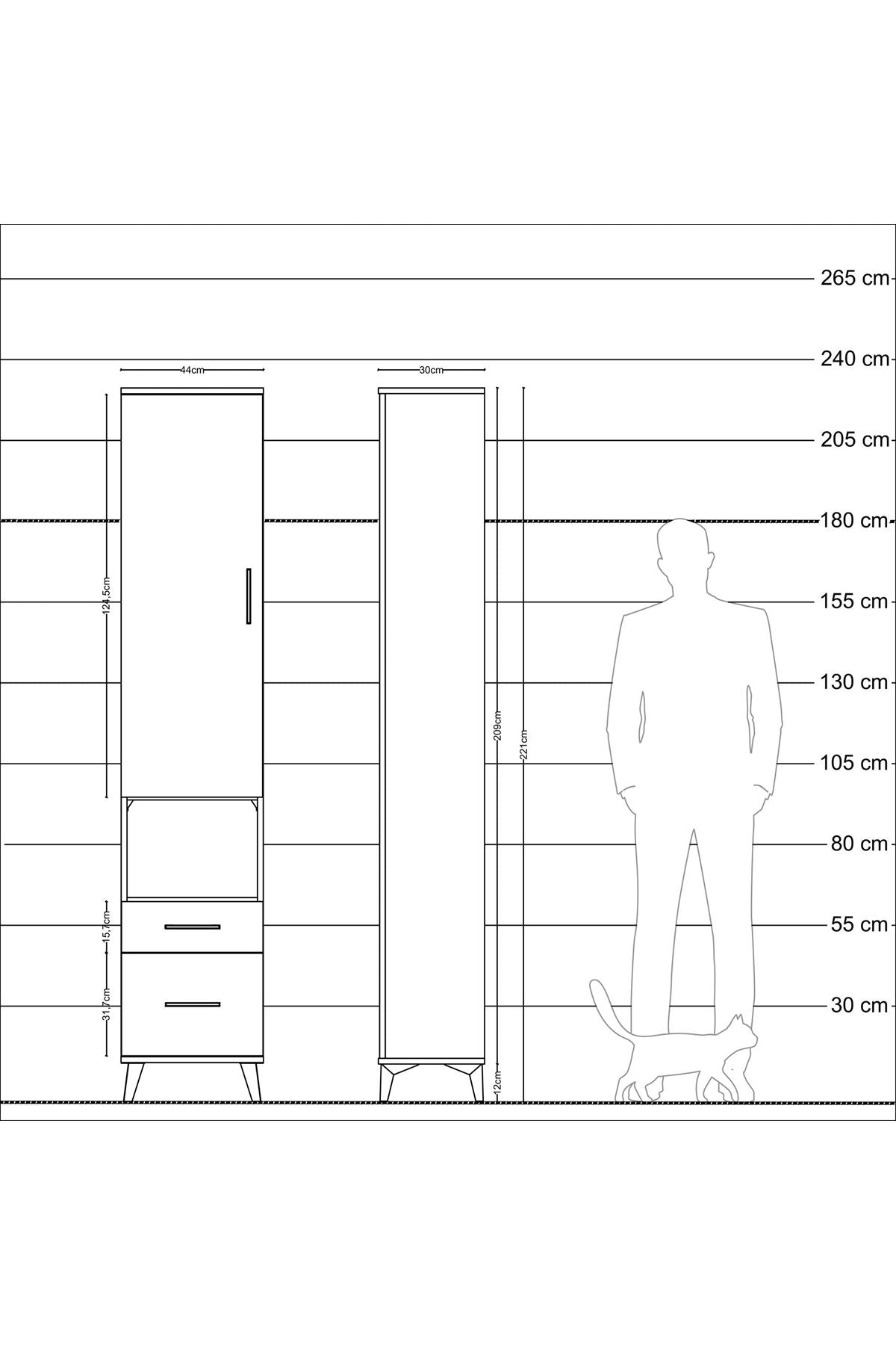 Arges Dolap 4 Raflı 2 Çekmeceli Tek Kapaklı 44x30x221 Antrasit-Çam