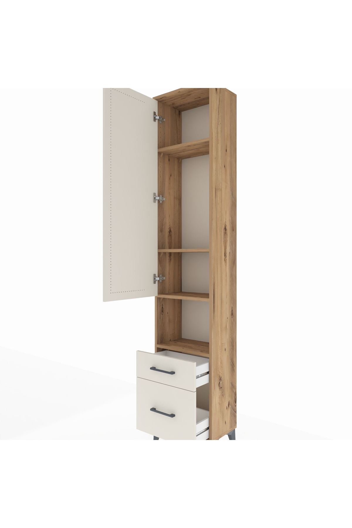 Arges Dolap 4 Raflı 2 Çekmeceli Tek Kapaklı 44x30x221 Çam-Aytaşı