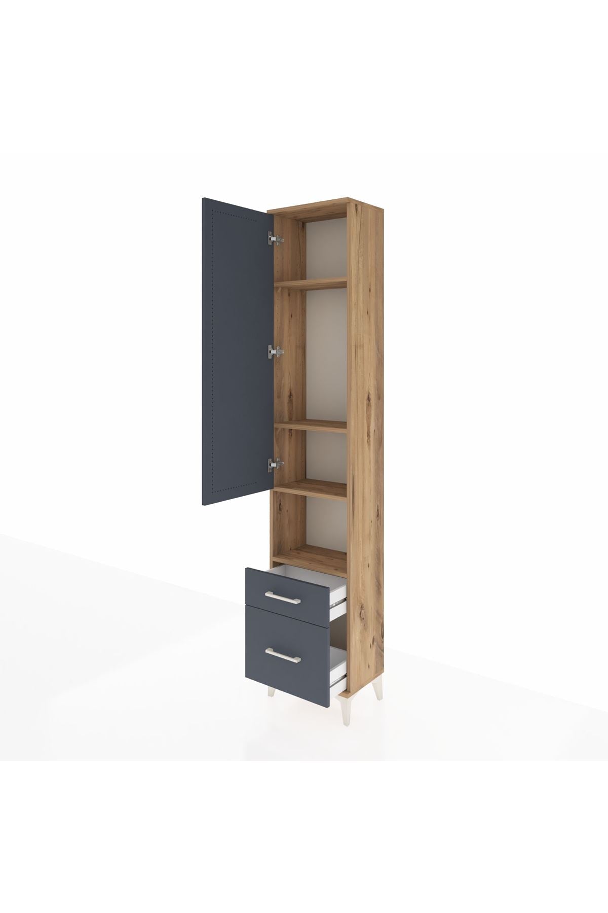 Arges Dolap 4 Raflı 2 Çekmeceli Tek Kapaklı 44x30x221 Çam-Antrasit