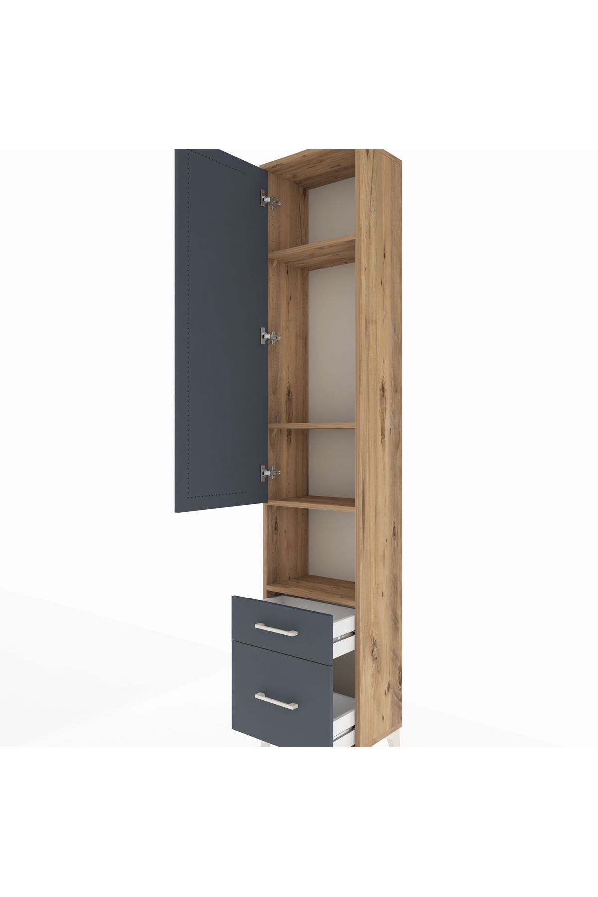 Arges Dolap 4 Raflı 2 Çekmeceli Tek Kapaklı 44x30x221 Çam-Antrasit