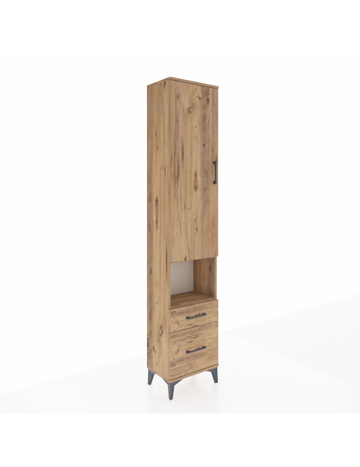 Arges Dolap 4 Raflı 2 Çekmeceli Tek Kapaklı 44x30x221 Çam-Çam