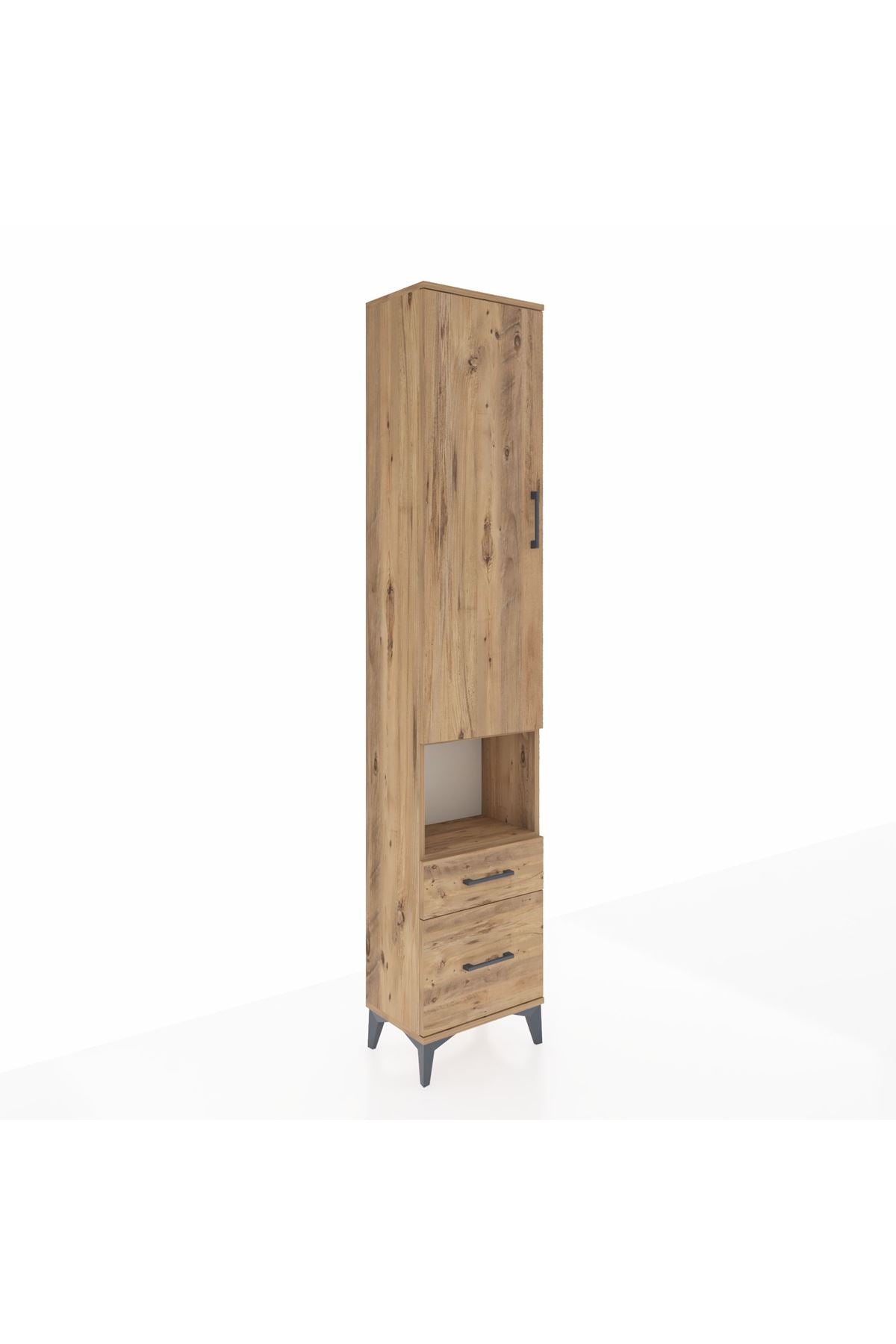 Arges Dolap 4 Raflı 2 Çekmeceli Tek Kapaklı 44x30x221 Çam-Çam