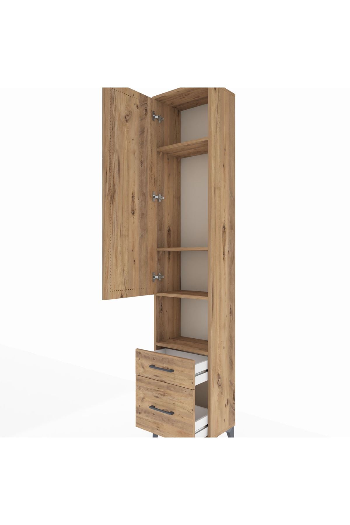 Arges Dolap 4 Raflı 2 Çekmeceli Tek Kapaklı 44x30x221 Çam-Çam