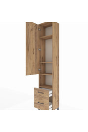 Arges Dolap 4 Raflı 2 Çekmeceli Tek Kapaklı 44x30x221 Çam-Çam