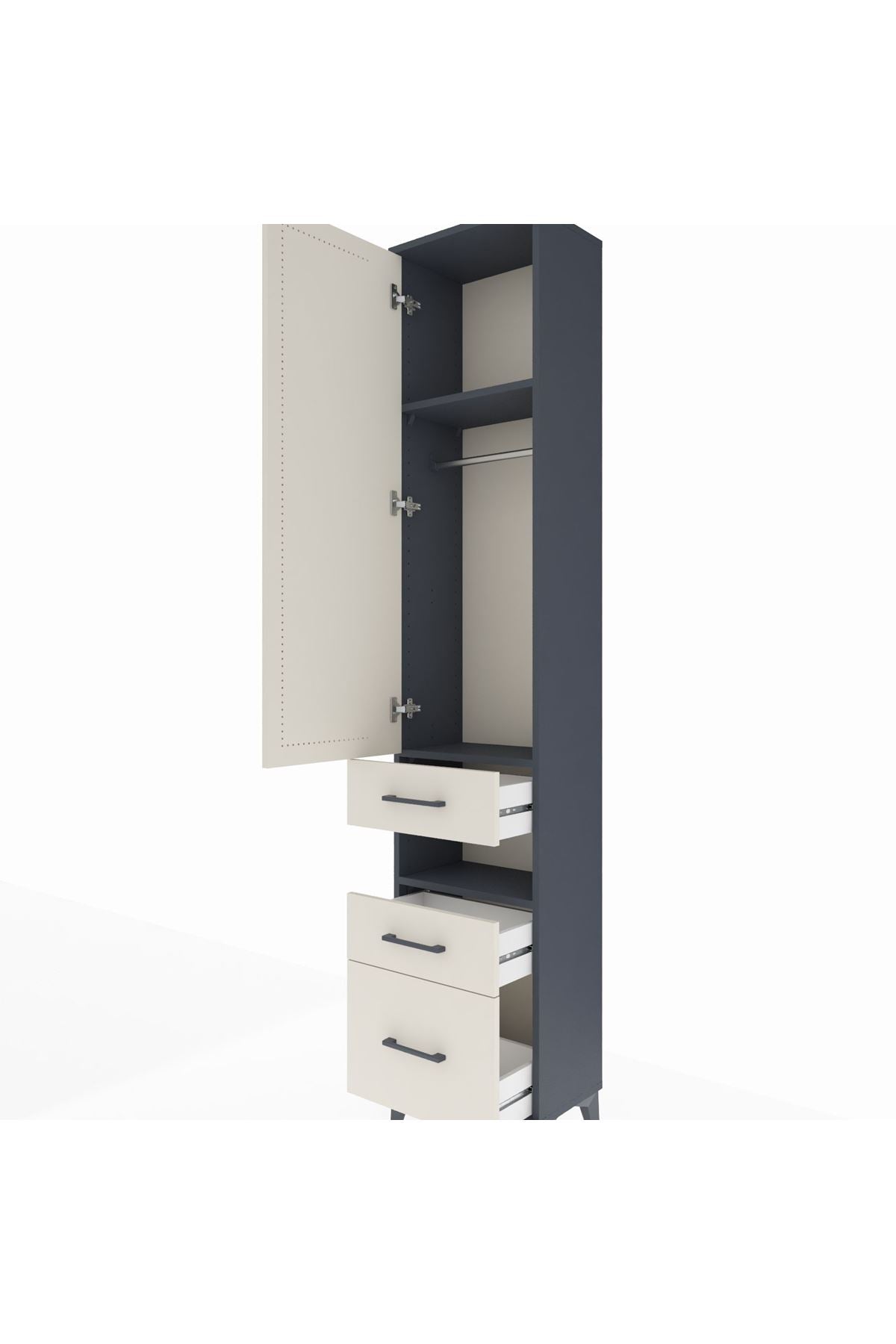 Arges Dolap 3 Raflı 3 Çekmeceli Tek Askılı 44x30x221 Antrasit-Aytaşı