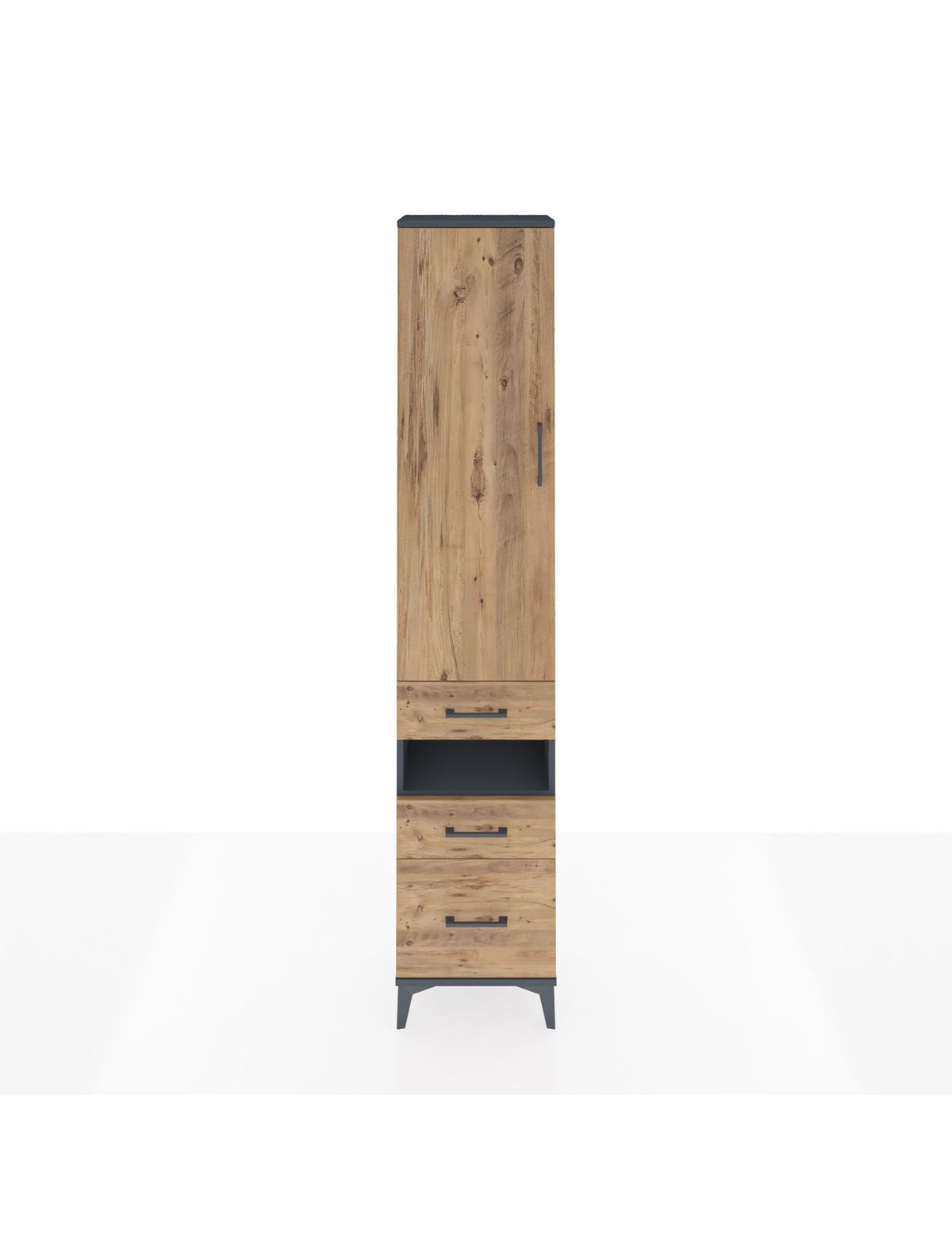 Arges Dolap 3 Raflı 3 Çekmeceli Tek Askılı 44x30x221 Antrasit-Çam