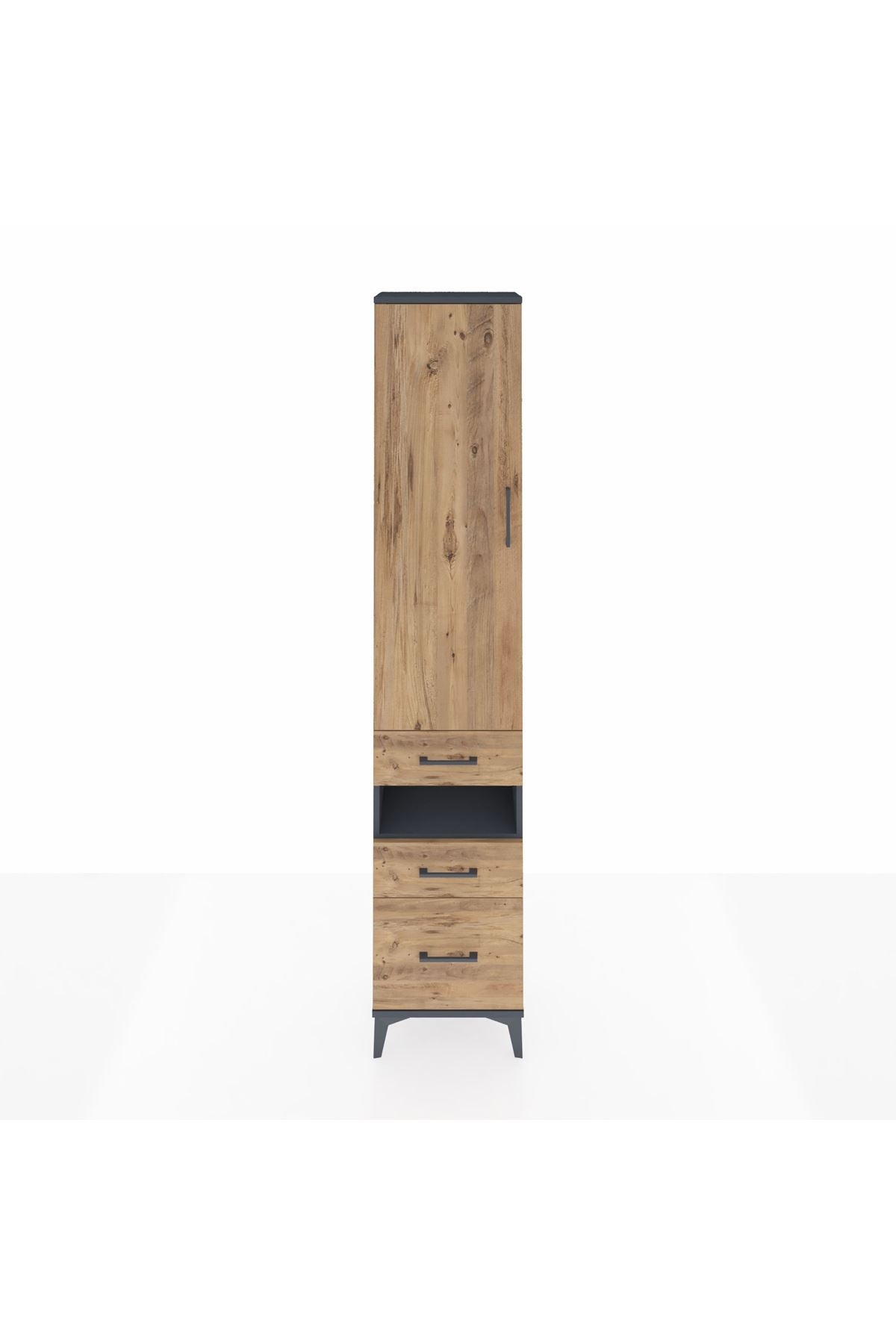 Arges Dolap 3 Raflı 3 Çekmeceli Tek Askılı 44x30x221 Antrasit-Çam