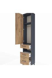 Arges Dolap 3 Raflı 3 Çekmeceli Tek Askılı 44x30x221 Antrasit-Çam
