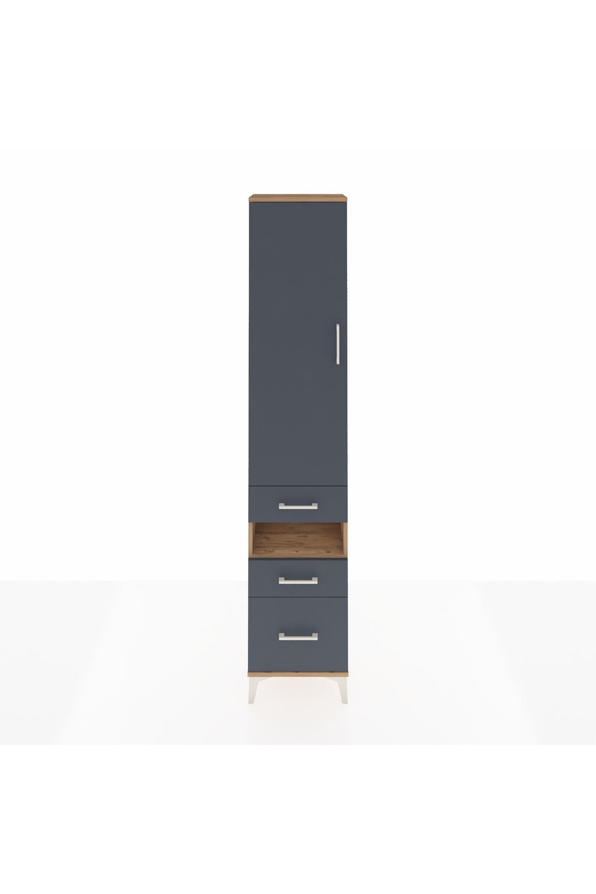 Arges Dolap 3 Raflı 3 Çekmeceli Tek Askılı 44x30x221 Çam-Antrasit