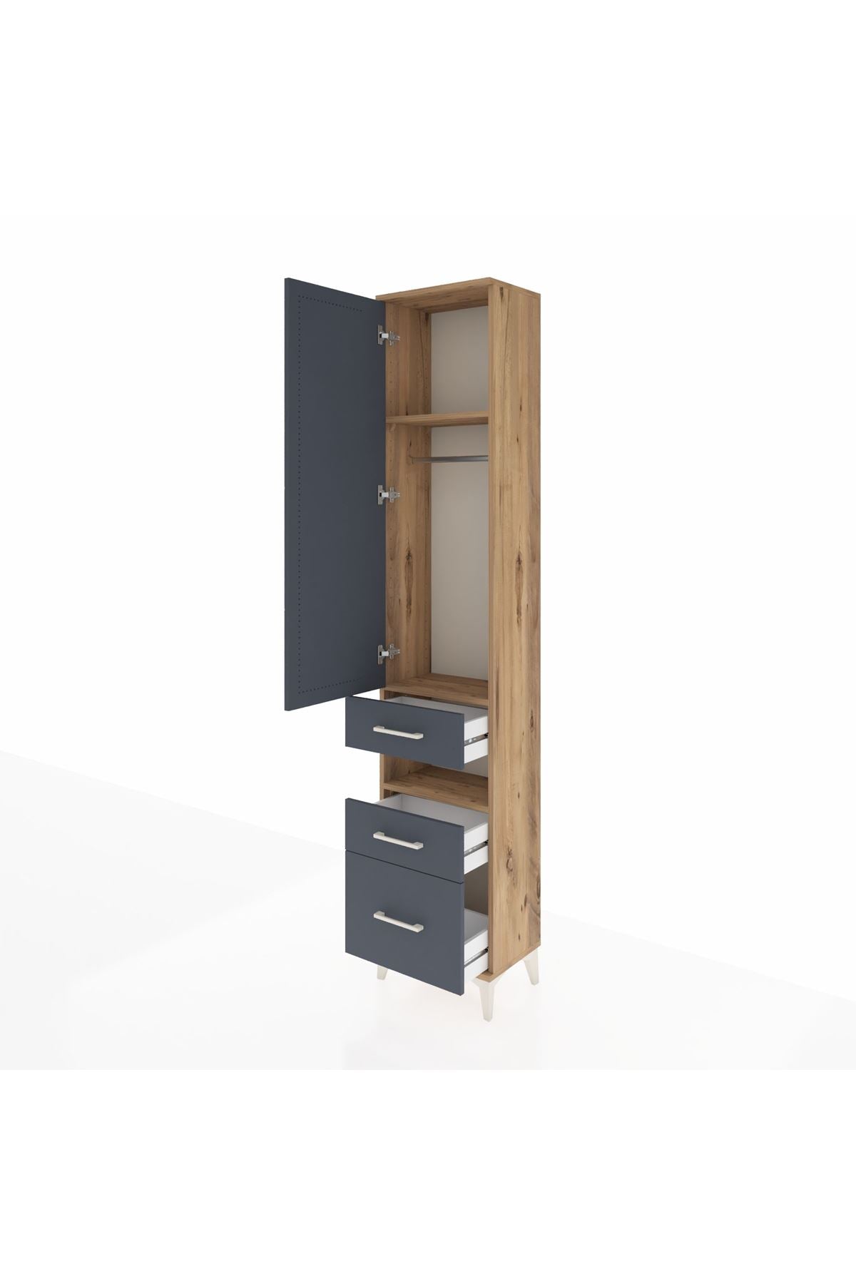 Arges Dolap 3 Raflı 3 Çekmeceli Tek Askılı 44x30x221 Çam-Antrasit