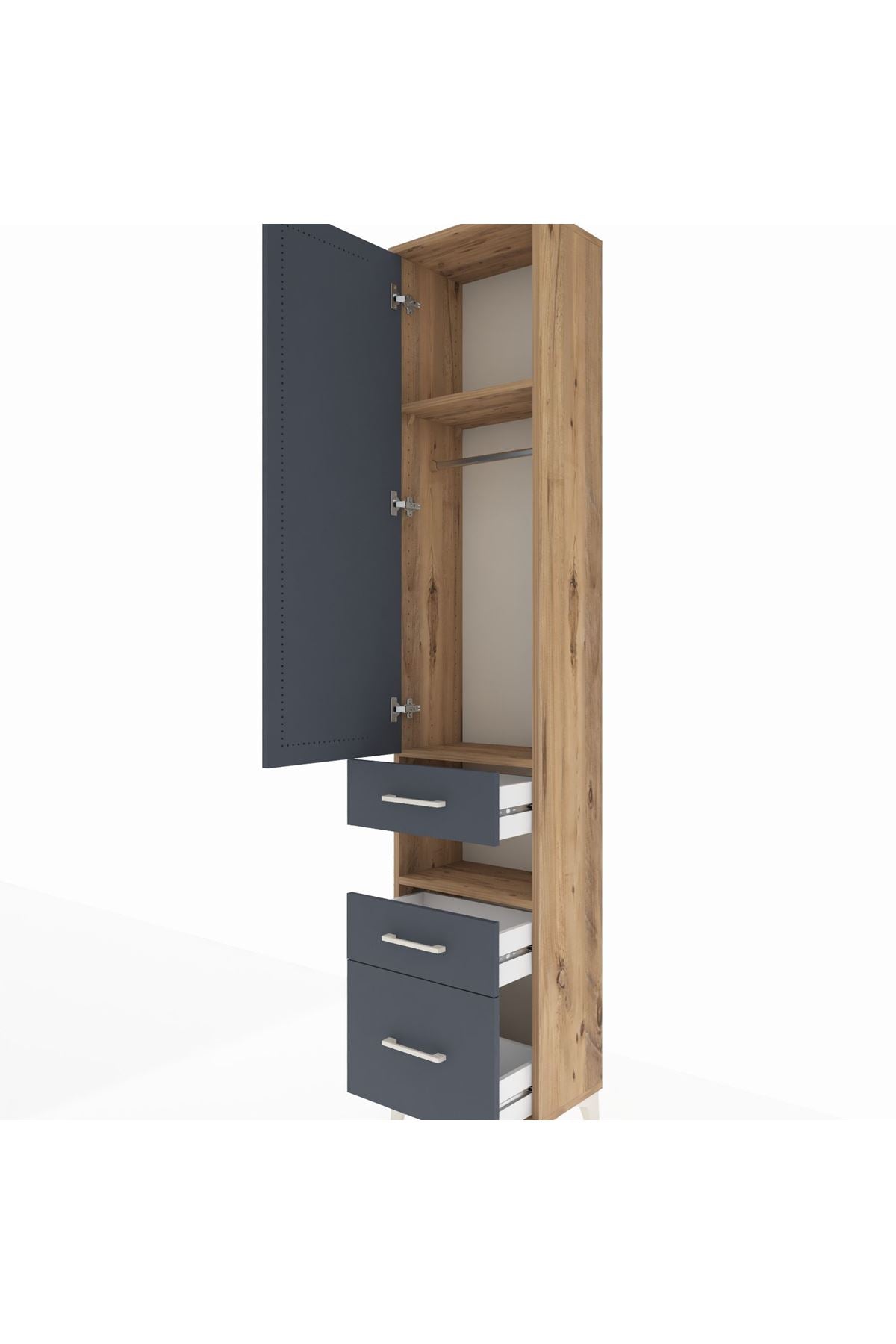 Arges Dolap 3 Raflı 3 Çekmeceli Tek Askılı 44x30x221 Çam-Antrasit