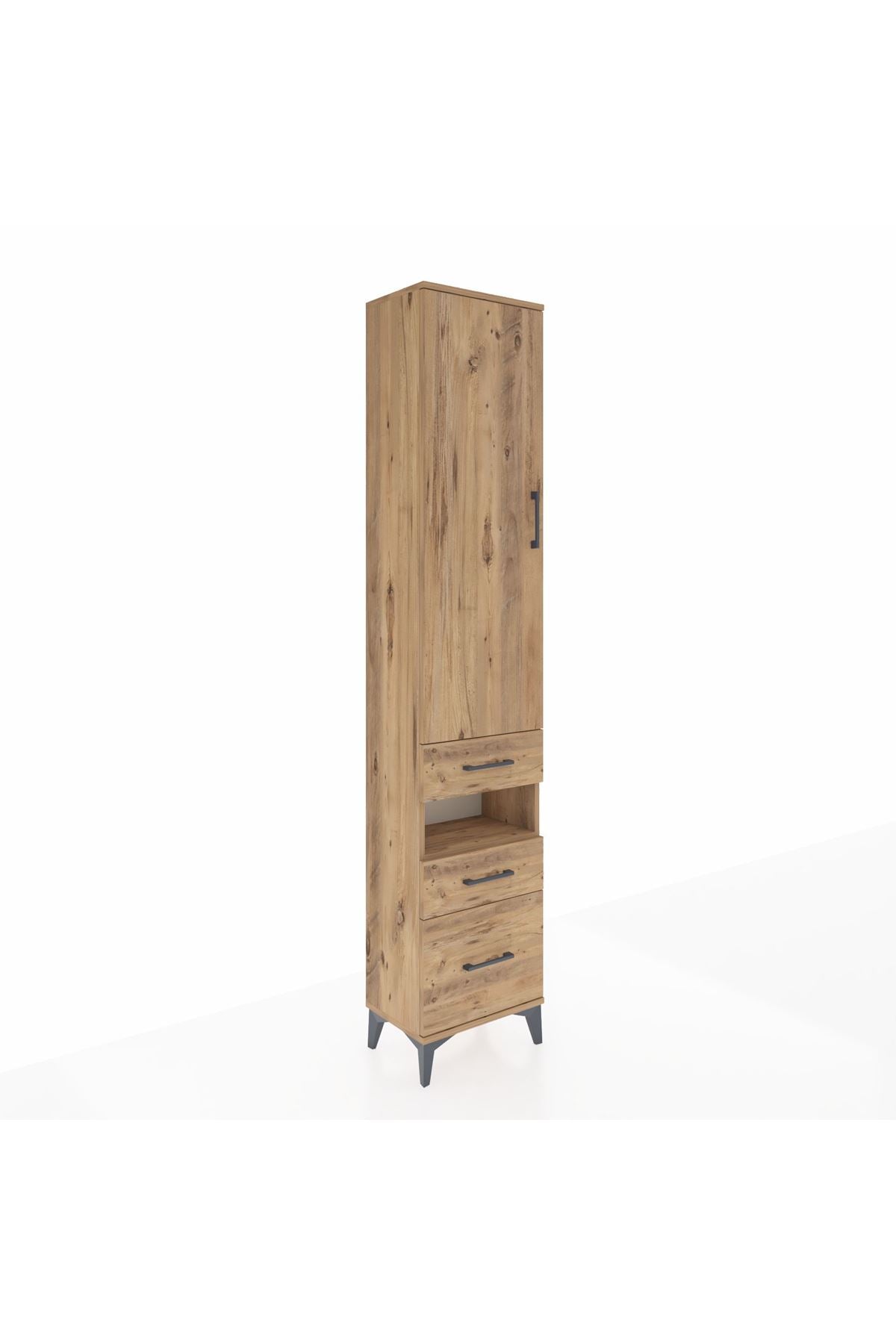 Arges Dolap 3 Raflı 3 Çekmeceli Tek Askılı 44x30x221 Çam-Çam