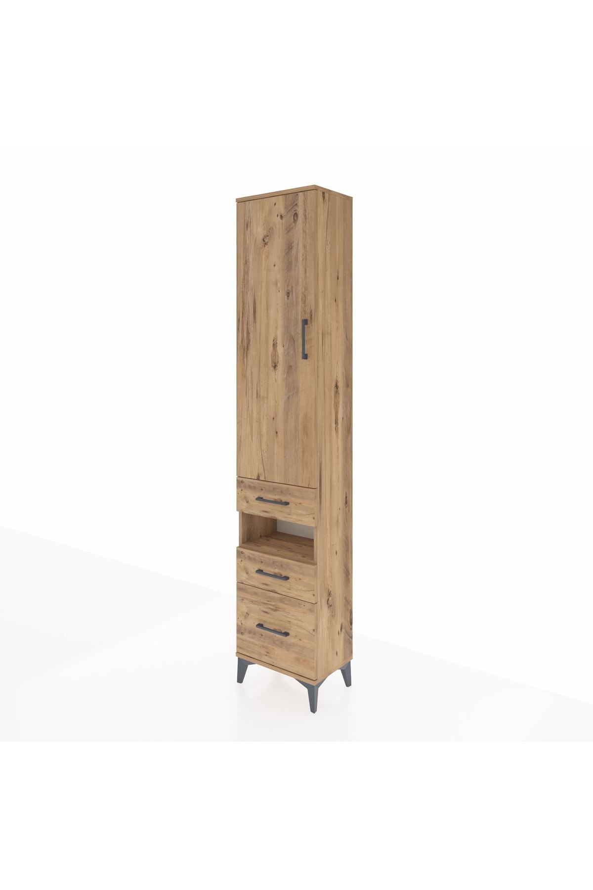 Arges Dolap 3 Raflı 3 Çekmeceli Tek Askılı 44x30x221 Çam-Çam