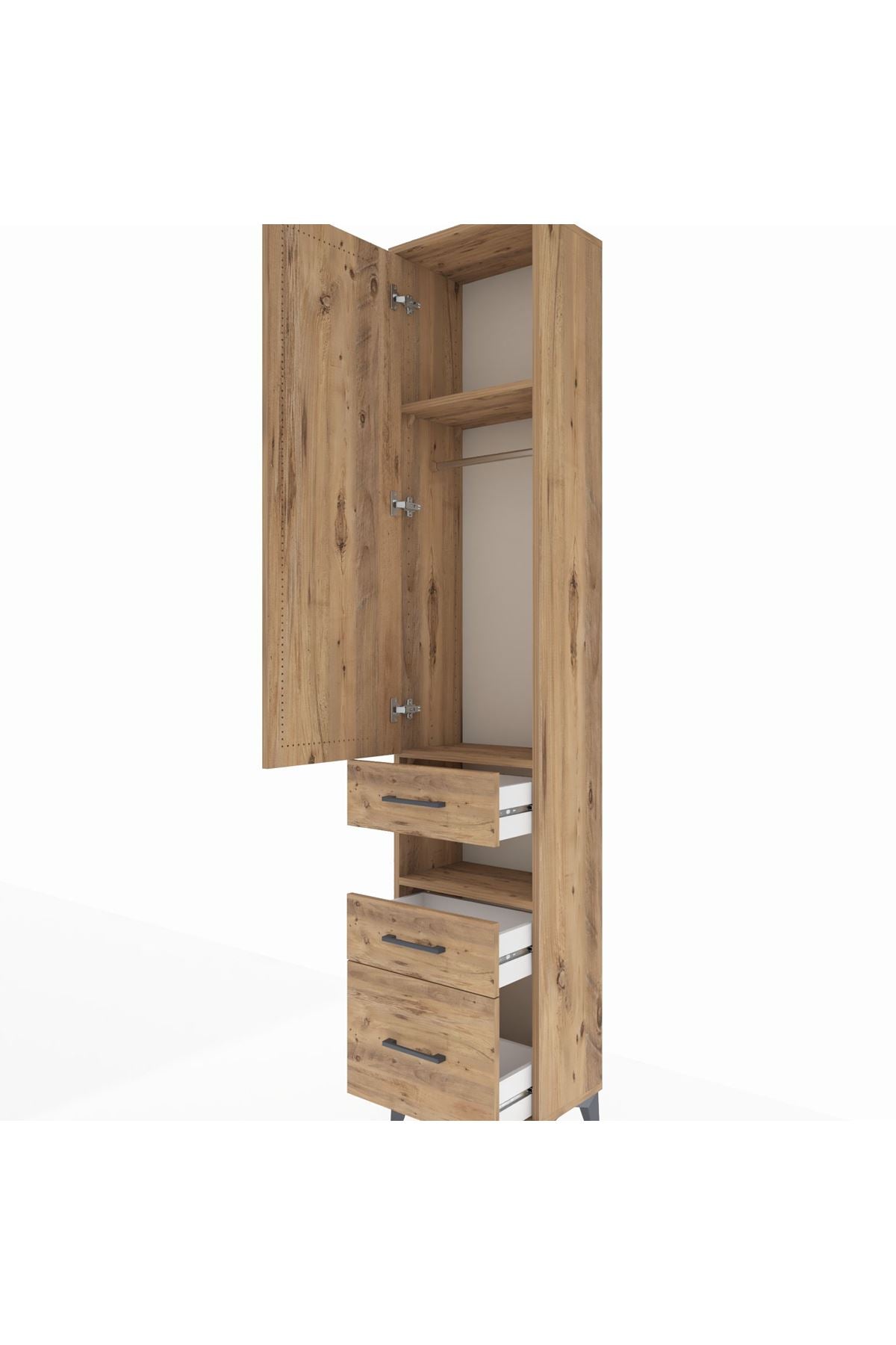 Arges Dolap 3 Raflı 3 Çekmeceli Tek Askılı 44x30x221 Çam-Çam