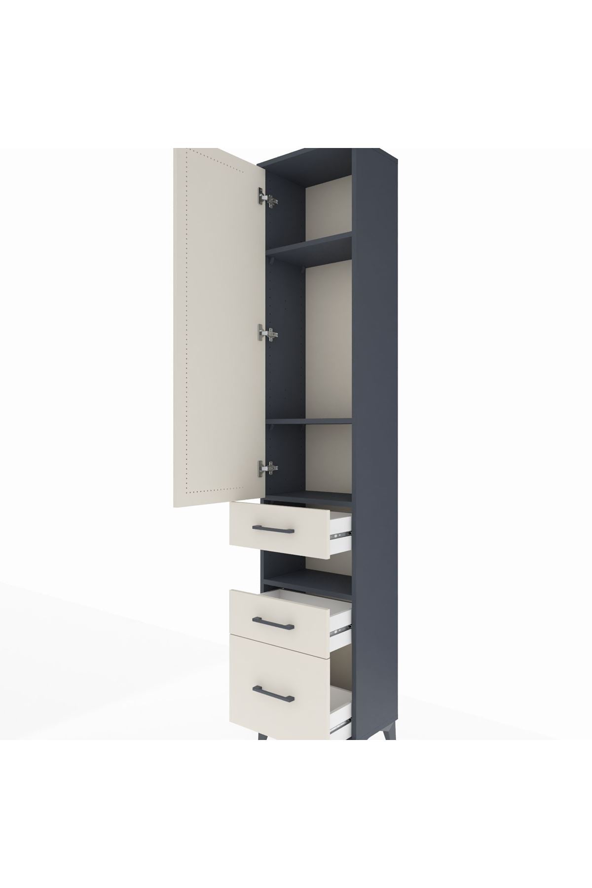 Arges Dolap 4 Raflı 3 Çekmeceli Tek Kapaklı 44x30x221 Antrasit-Aytaşı