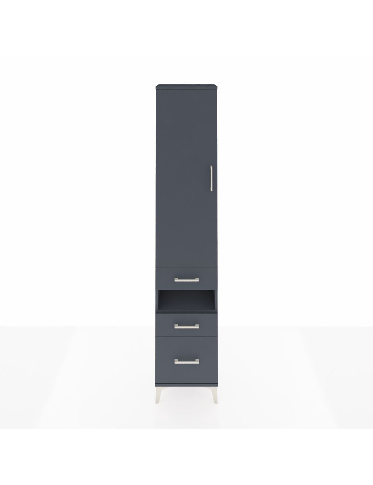 Arges Dolap 4 Raflı 3 Çekmeceli Tek Kapaklı 44x30x221 Antrasit-Antrasit