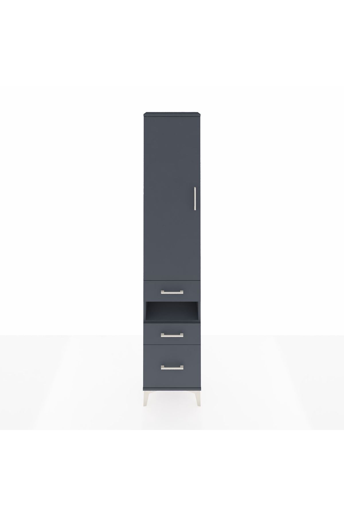 Arges Dolap 4 Raflı 3 Çekmeceli Tek Kapaklı 44x30x221 Antrasit-Antrasit