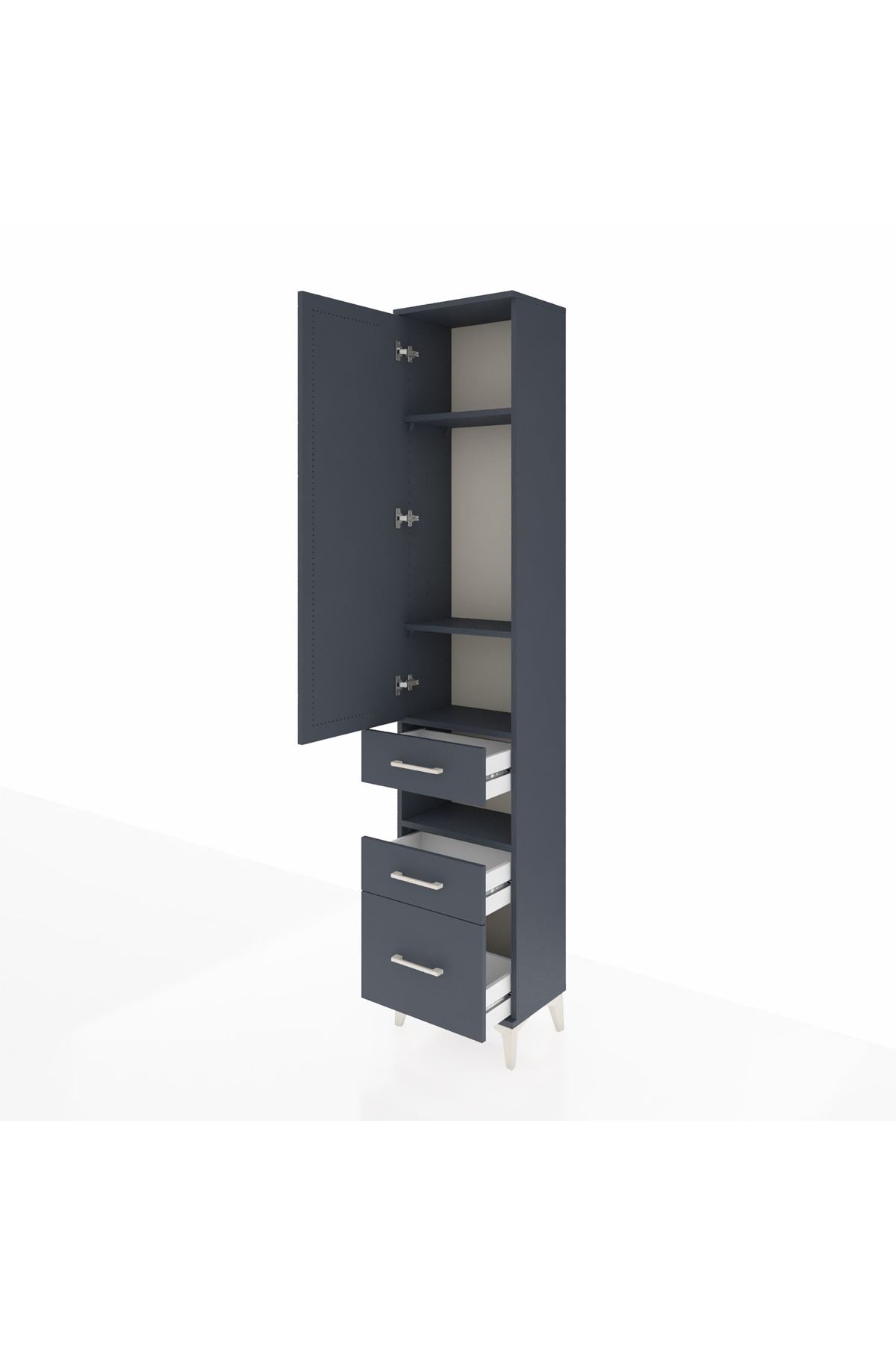 Arges Dolap 4 Raflı 3 Çekmeceli Tek Kapaklı 44x30x221 Antrasit-Antrasit