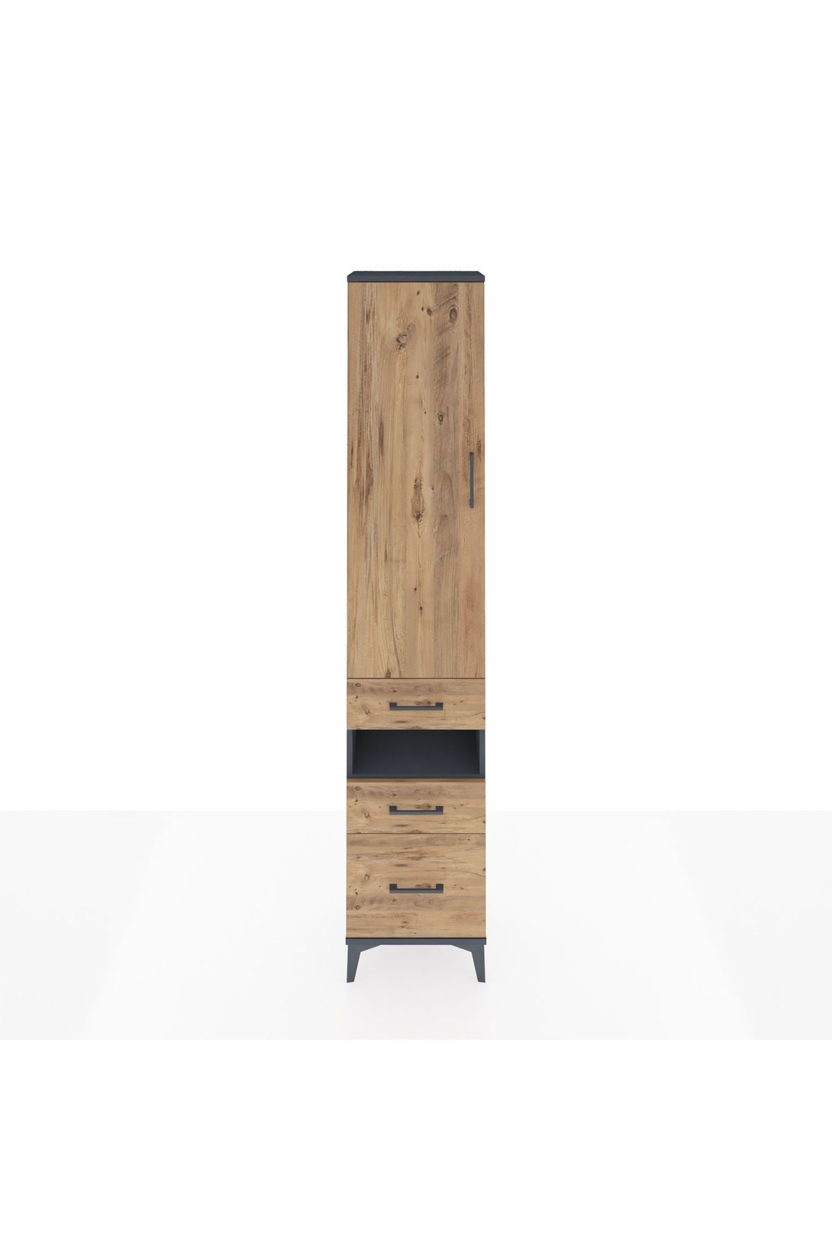 Arges Dolap 4 Raflı 3 Çekmeceli Tek Kapaklı 44x30x221 Antrasit-Çam