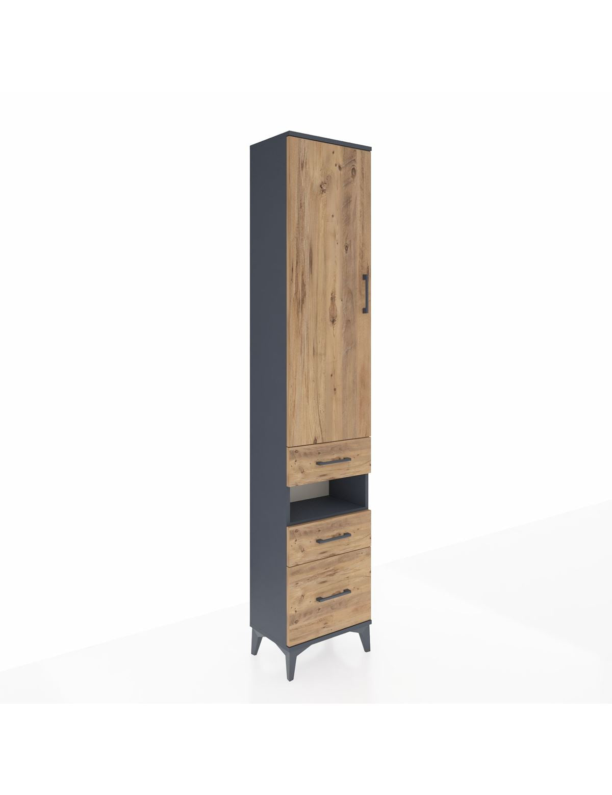 Arges Dolap 4 Raflı 3 Çekmeceli Tek Kapaklı 44x30x221 Antrasit-Çam