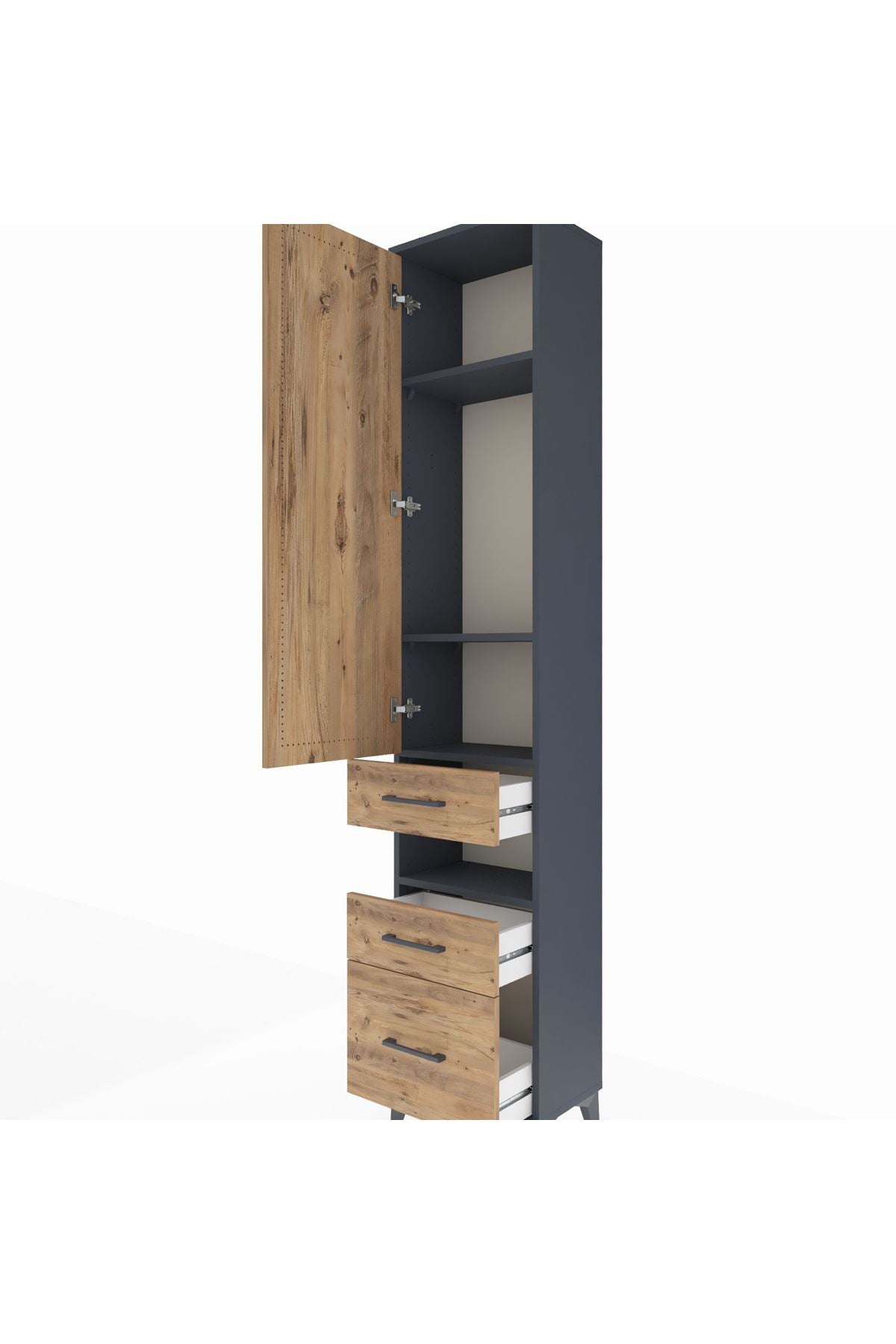 Arges Dolap 4 Raflı 3 Çekmeceli Tek Kapaklı 44x30x221 Antrasit-Çam