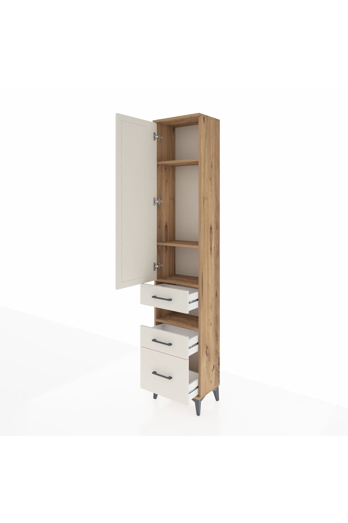 Arges Dolap 4 Raflı 3 Çekmeceli Tek Kapaklı 44x30x221 Çam-Aytaşı