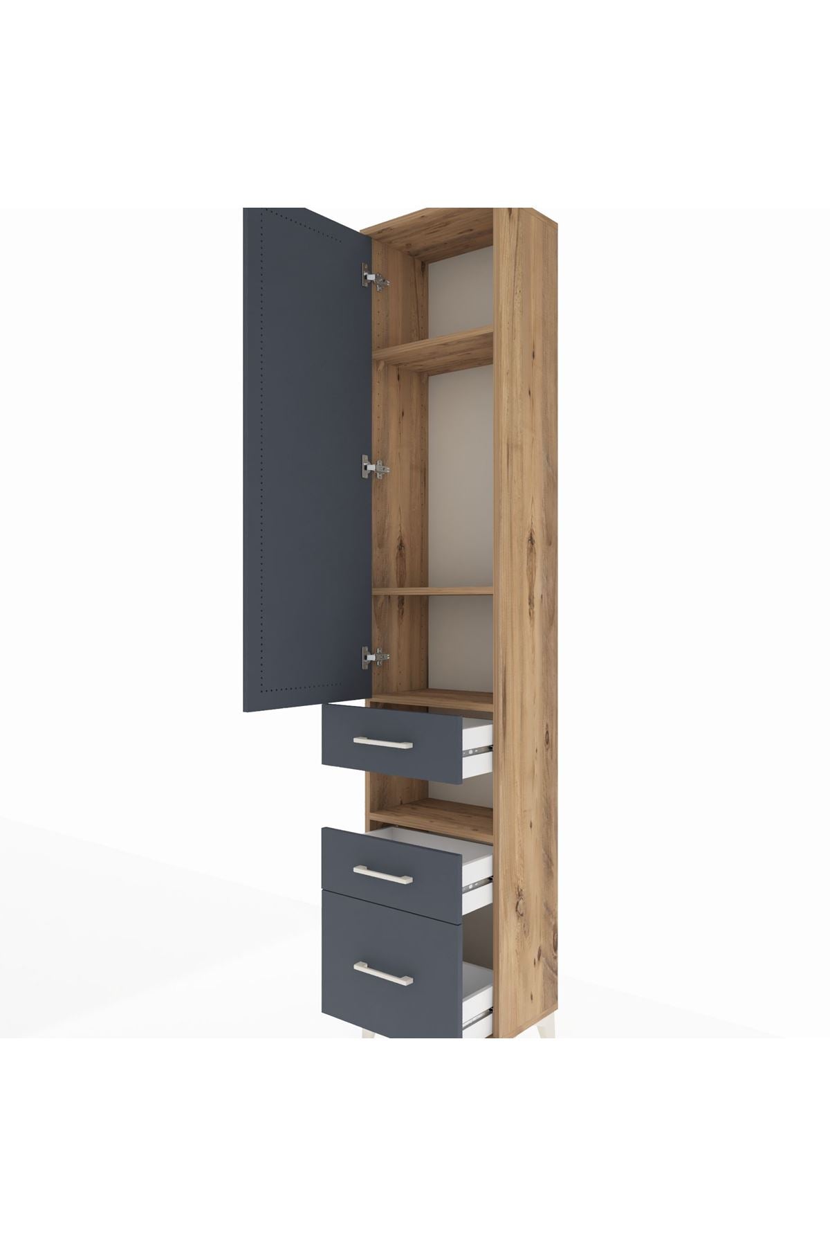 Arges Dolap 4 Raflı 3 Çekmeceli Tek Kapaklı 44x30x221 Çam-Antrasit