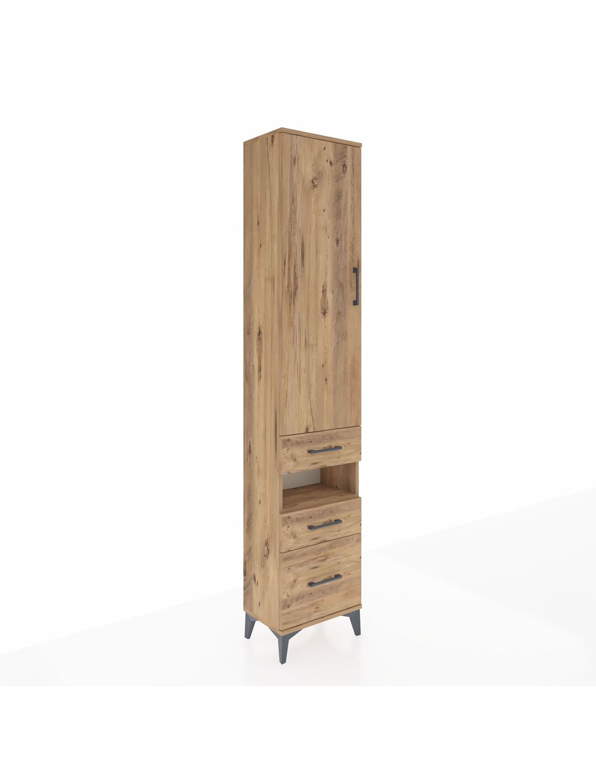 Arges Dolap 4 Raflı 3 Çekmeceli Tek Kapaklı 44x30x221 Çam-Çam