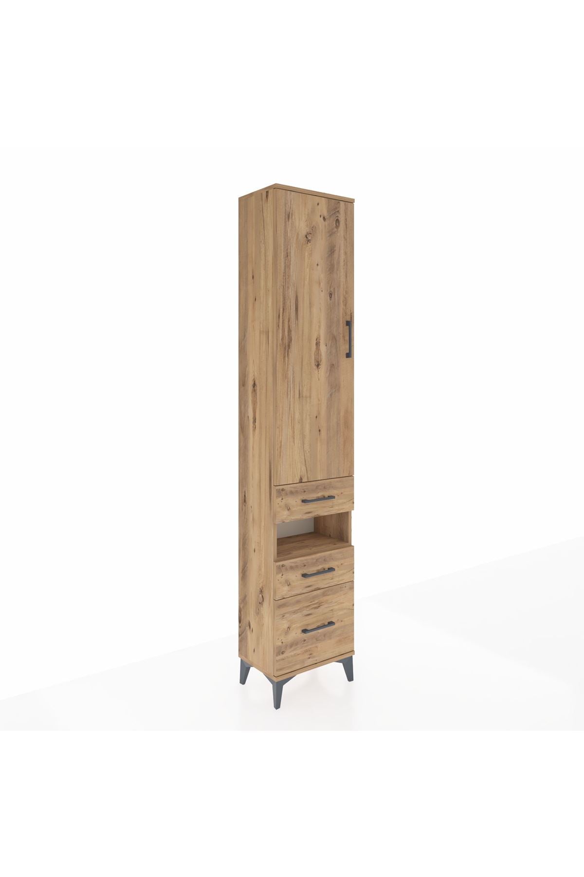 Arges Dolap 4 Raflı 3 Çekmeceli Tek Kapaklı 44x30x221 Çam-Çam