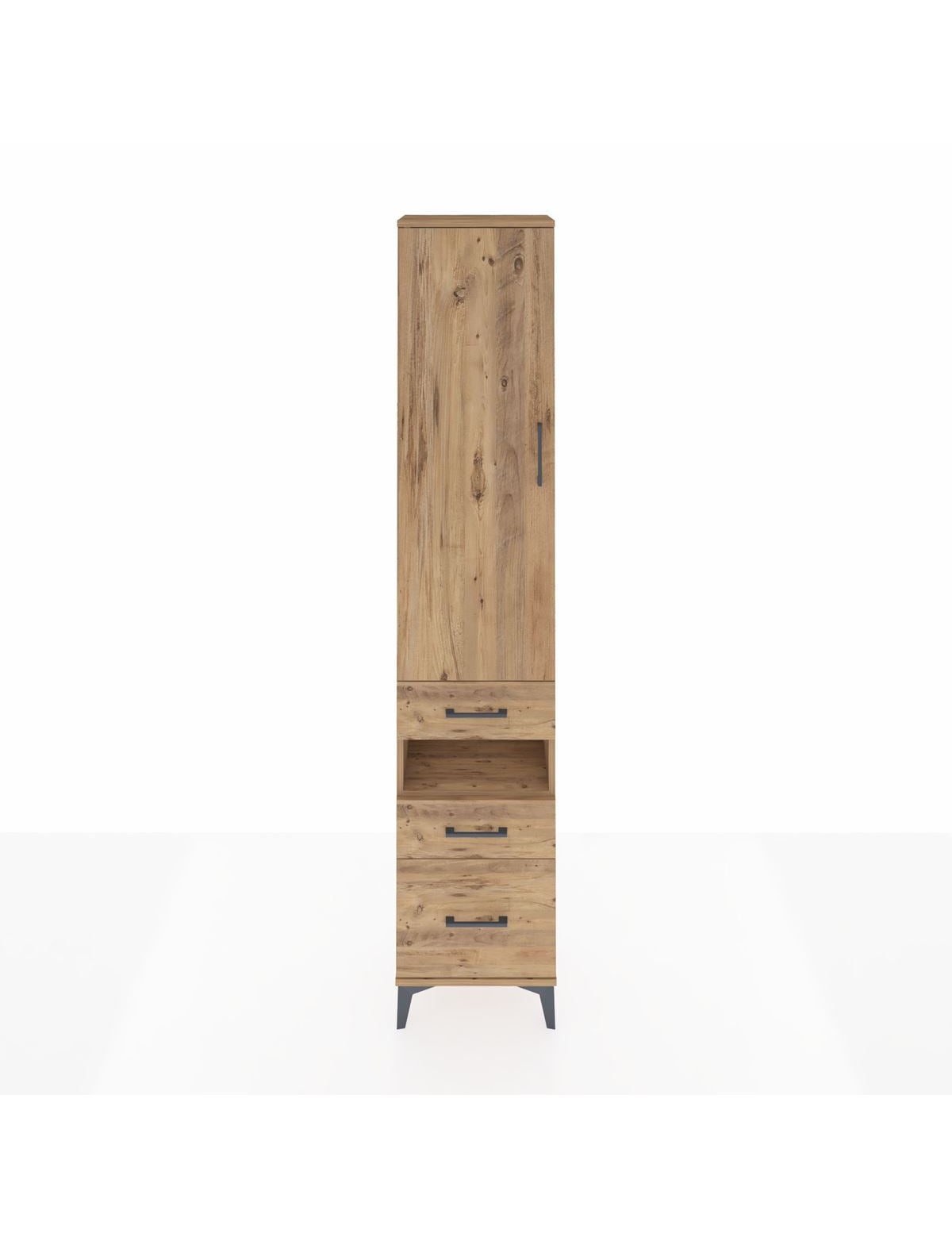 Arges Dolap 4 Raflı 3 Çekmeceli Tek Kapaklı 44x30x221 Çam-Çam