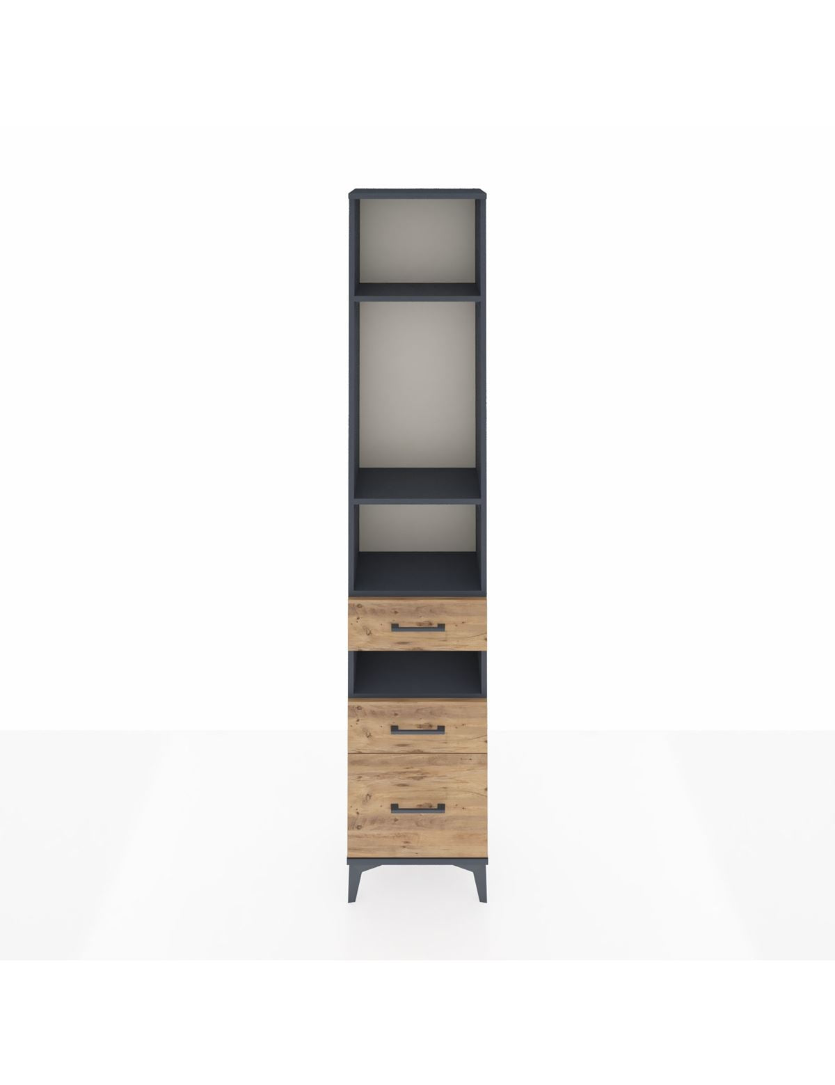 Arges Dolap 4 Raflı 3 Çekmeceli 44x30x221 Antrasit-Çam