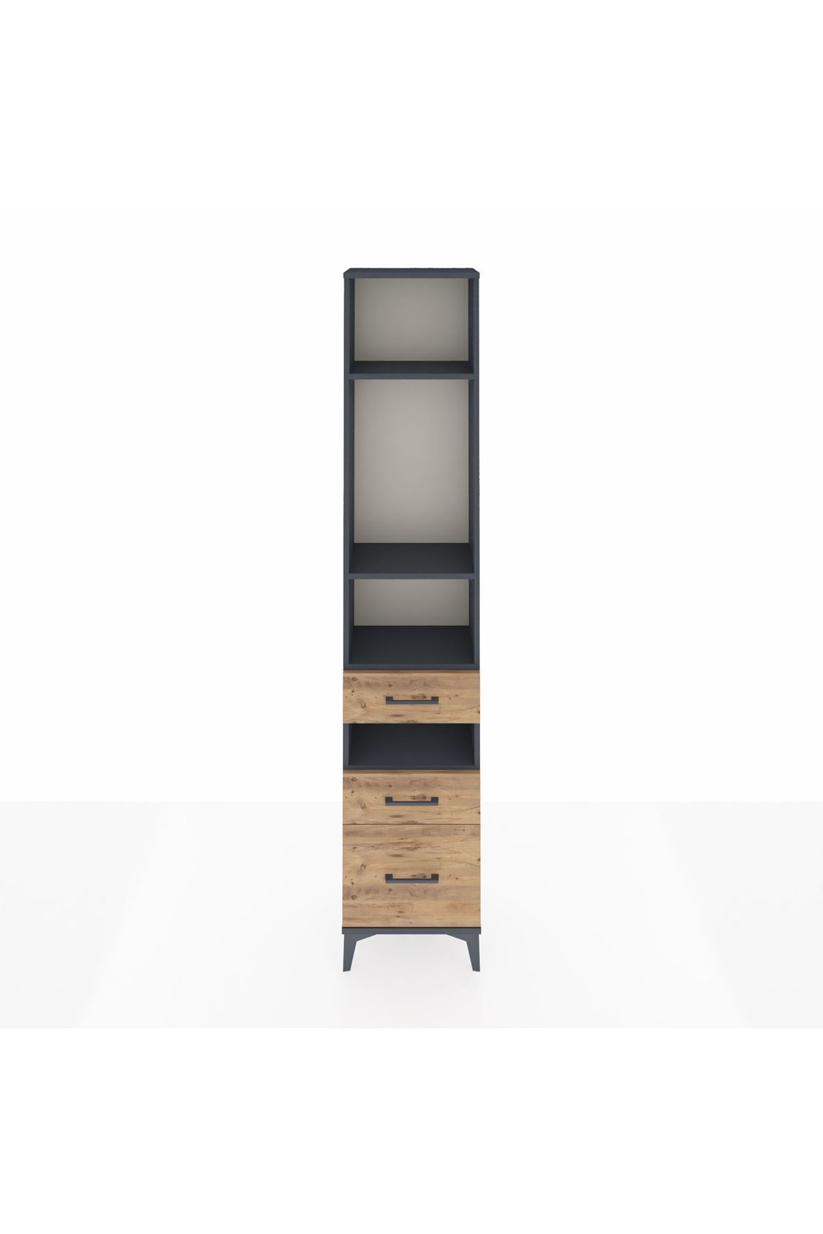 Arges Dolap 4 Raflı 3 Çekmeceli 44x30x221 Antrasit-Çam