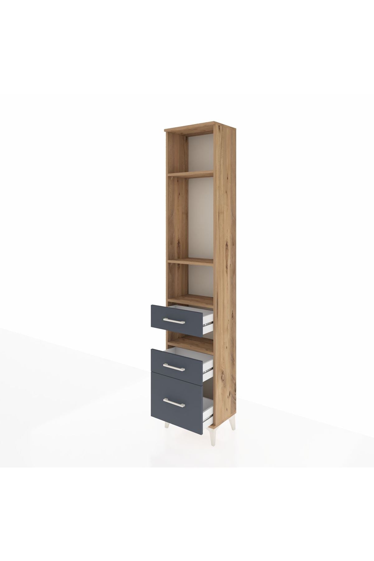 Arges Dolap 4 Raflı 3 Çekmeceli 44x30x221 Çam-Antrasit