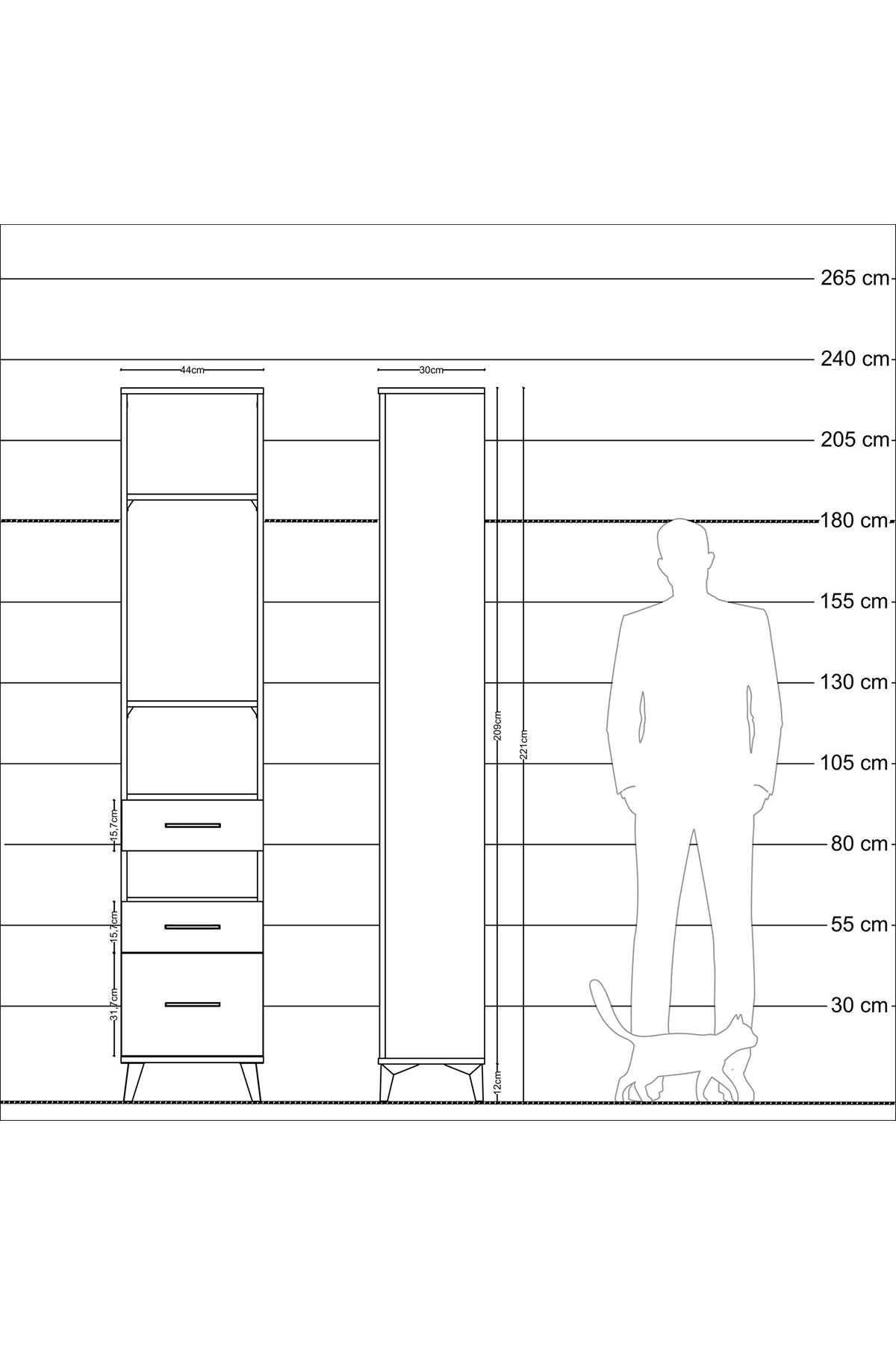 Arges Dolap 4 Raflı 3 Çekmeceli 44x30x221 Çam-Antrasit