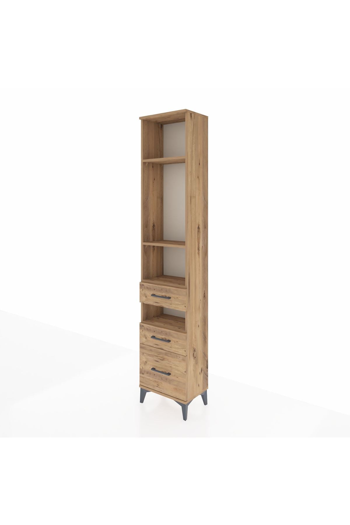 Arges Dolap 4 Raflı 3 Çekmeceli 44x30x221 Çam-Çam