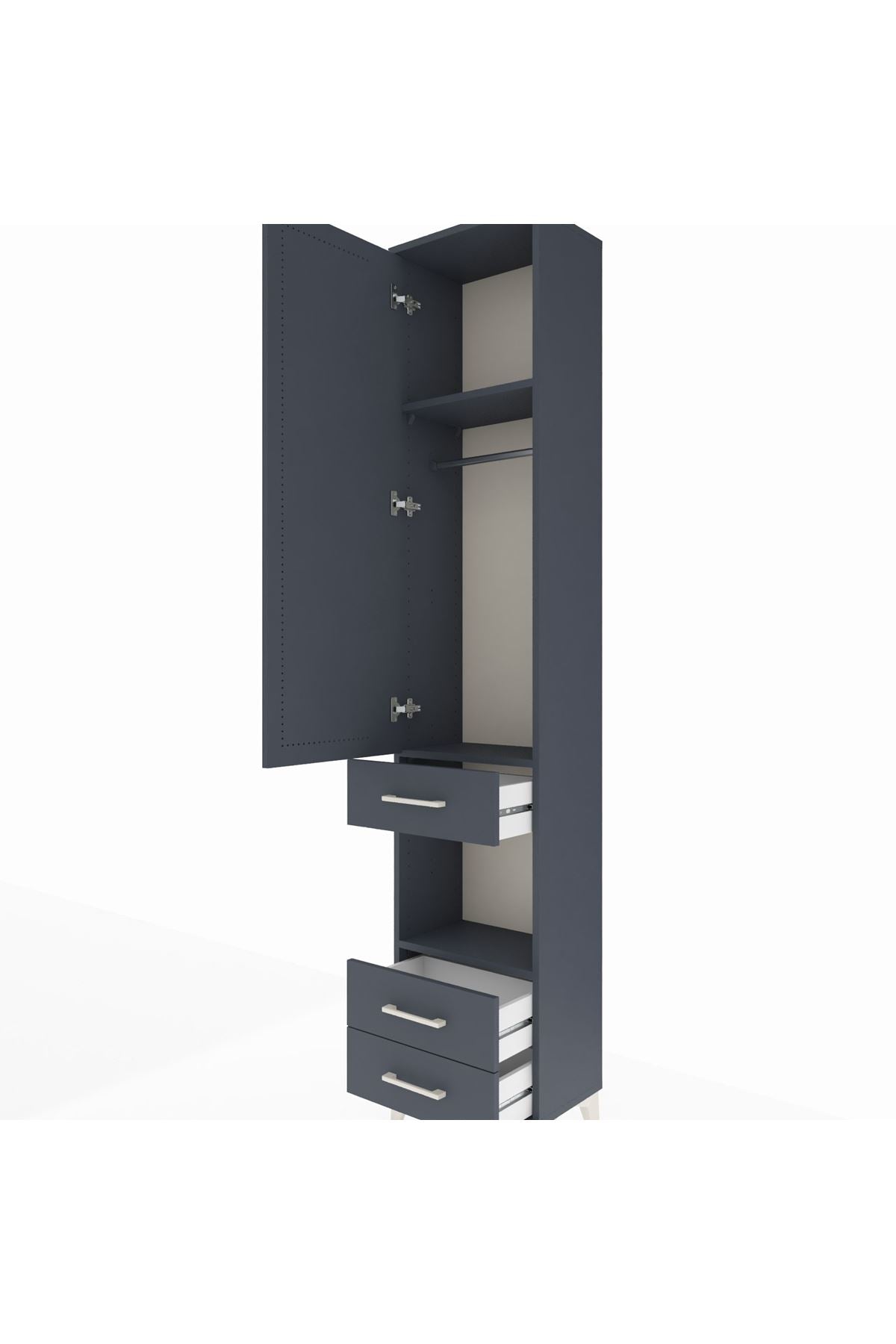 Arges Dolap 3 Raflı 3 Çekmeceli Tek Askılı 44x30x221 Antrasit-Antrasit