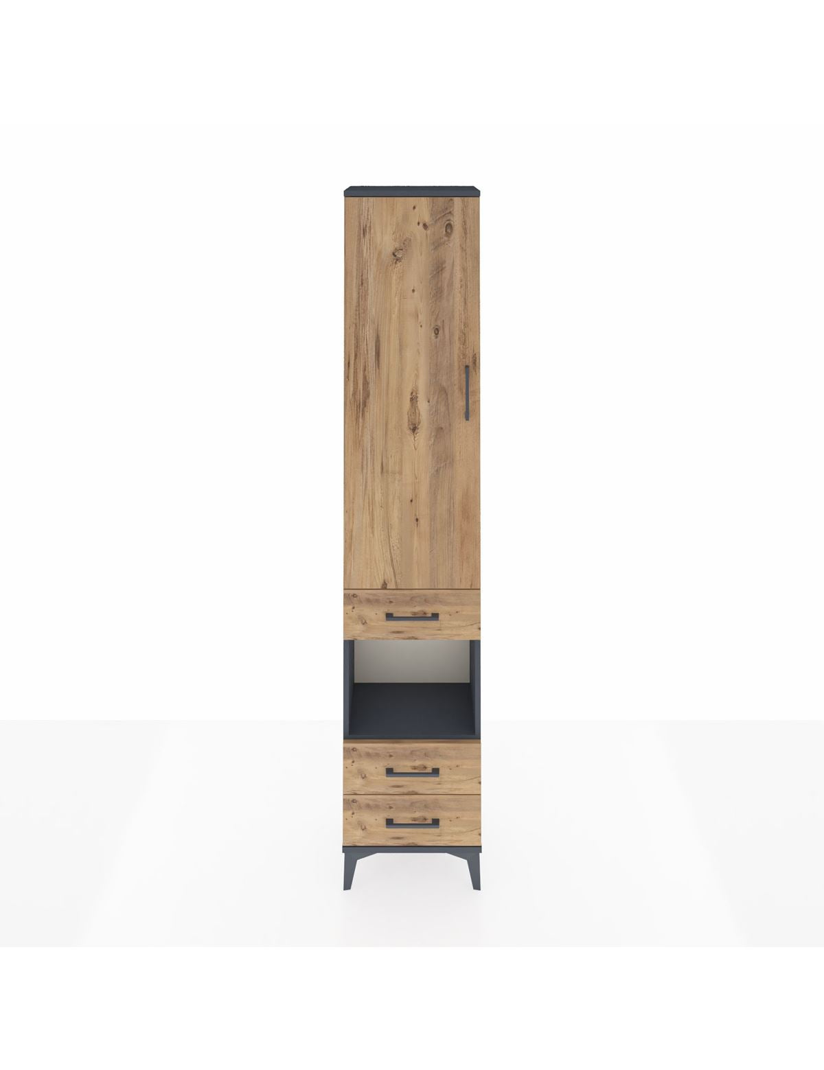 Arges Dolap 3 Raflı 3 Çekmeceli Tek Askılı 44x30x221 Antrasit-Çam