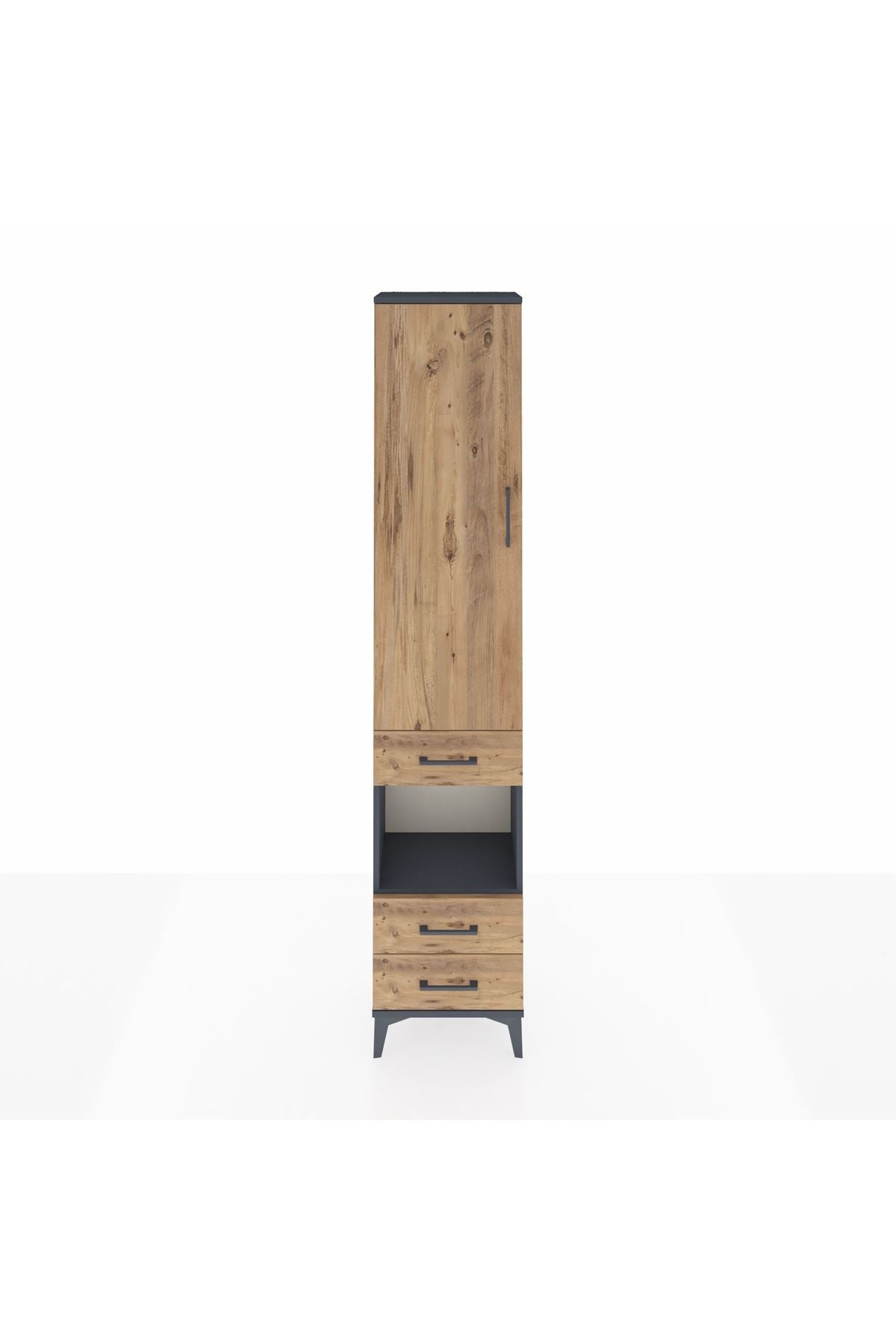 Arges Dolap 3 Raflı 3 Çekmeceli Tek Askılı 44x30x221 Antrasit-Çam