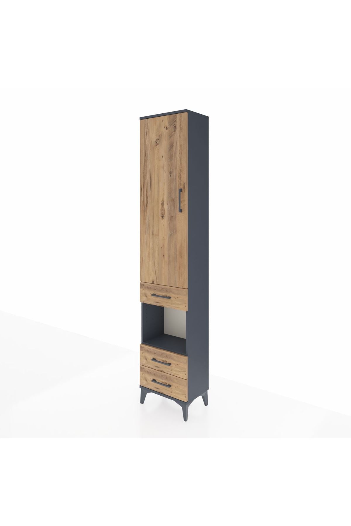 Arges Dolap 3 Raflı 3 Çekmeceli Tek Askılı 44x30x221 Antrasit-Çam