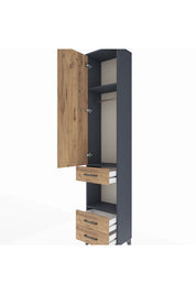 Arges Dolap 3 Raflı 3 Çekmeceli Tek Askılı 44x30x221 Antrasit-Çam