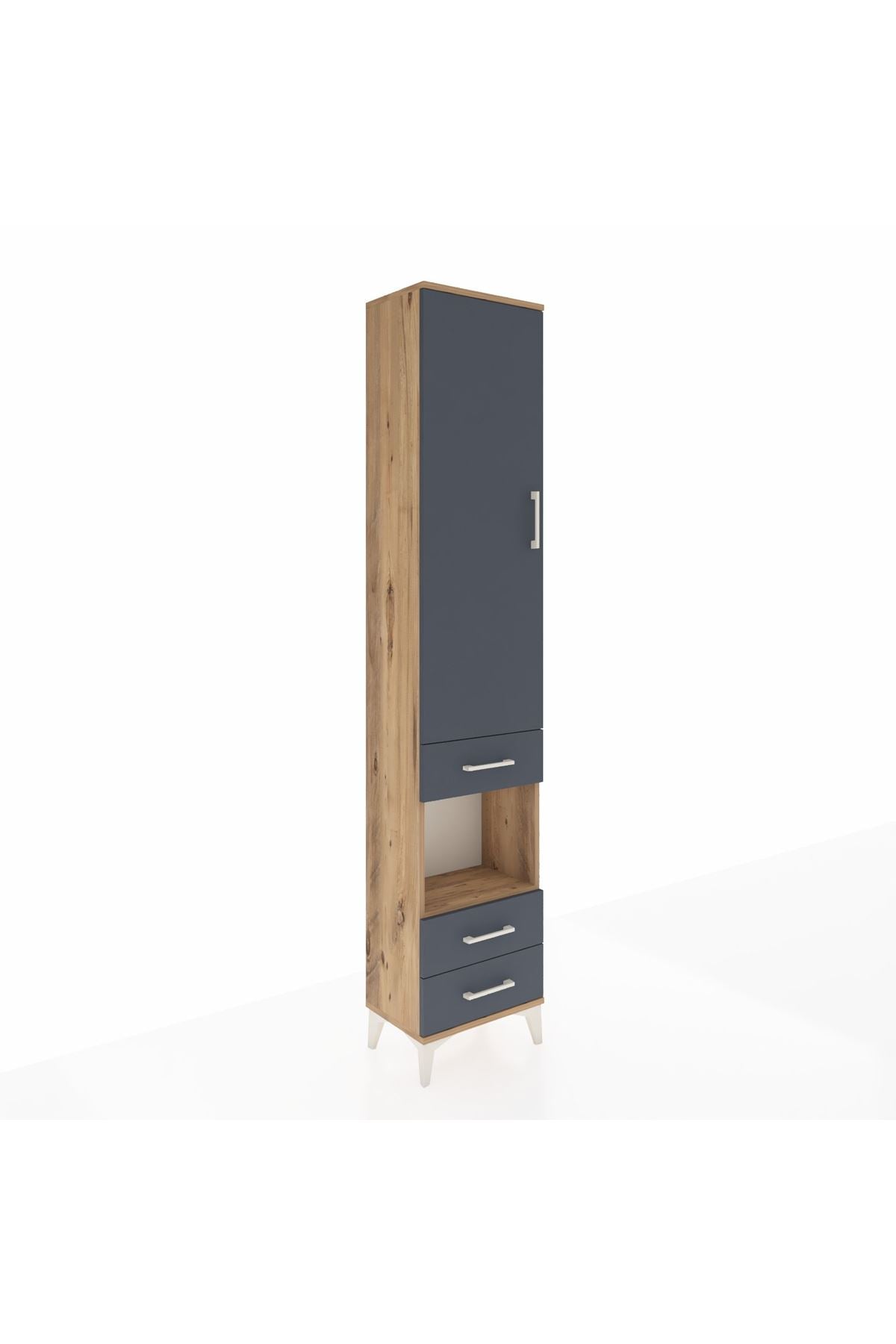 Arges Dolap 3 Raflı 3 Çekmeceli Tek Askılı 44x30x221 Çam-Antrasit