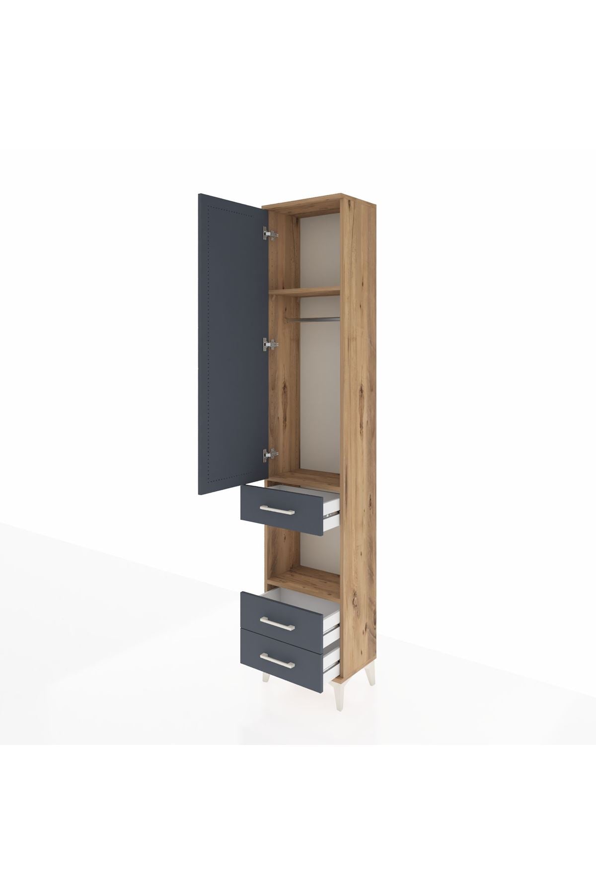Arges Dolap 3 Raflı 3 Çekmeceli Tek Askılı 44x30x221 Çam-Antrasit